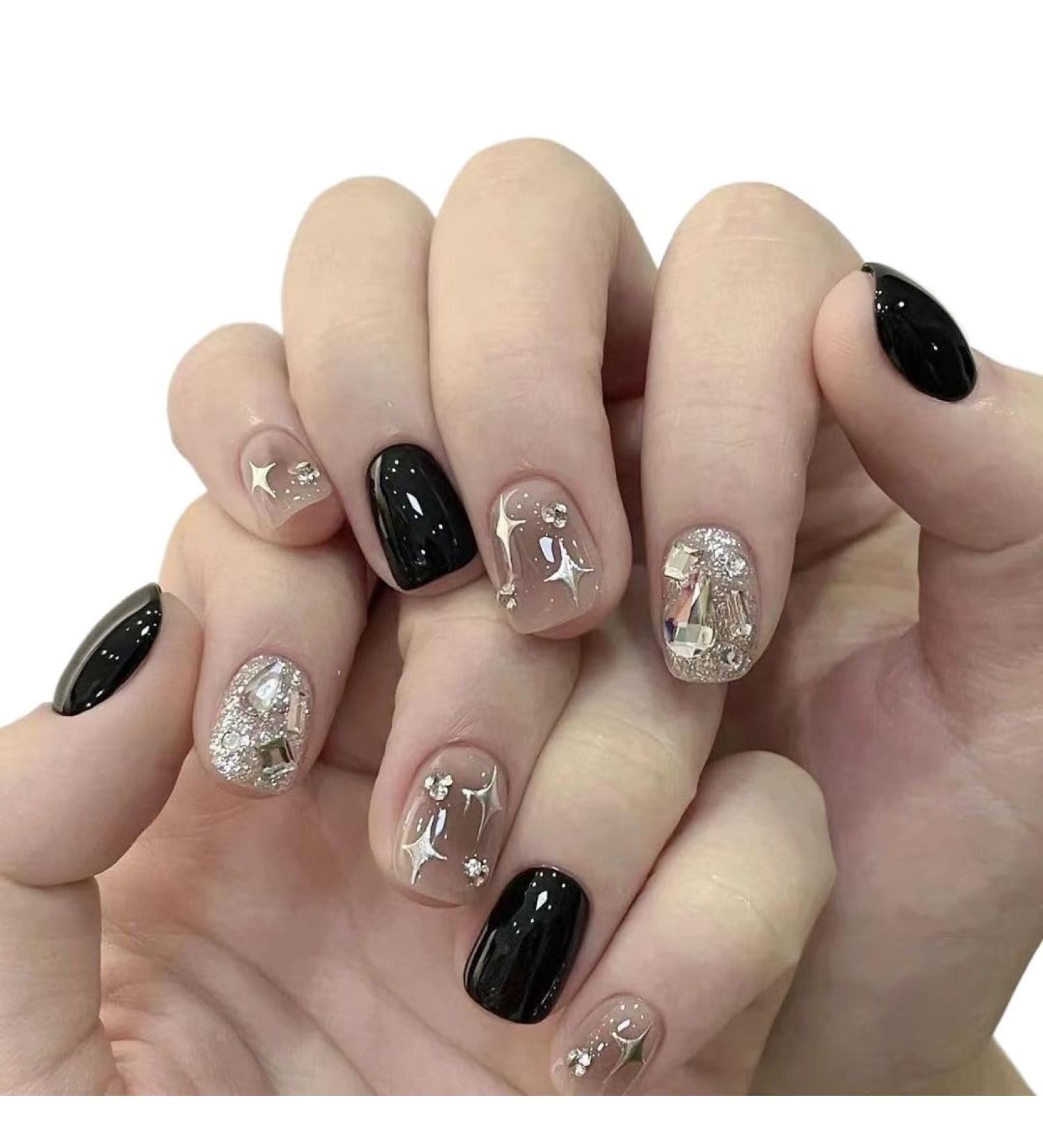 Temperament manicure black star-studded manicure wearing short student nail flash patch sweet and cool detachable whitening finished product.(S) - Buy Online on GoSupps.com