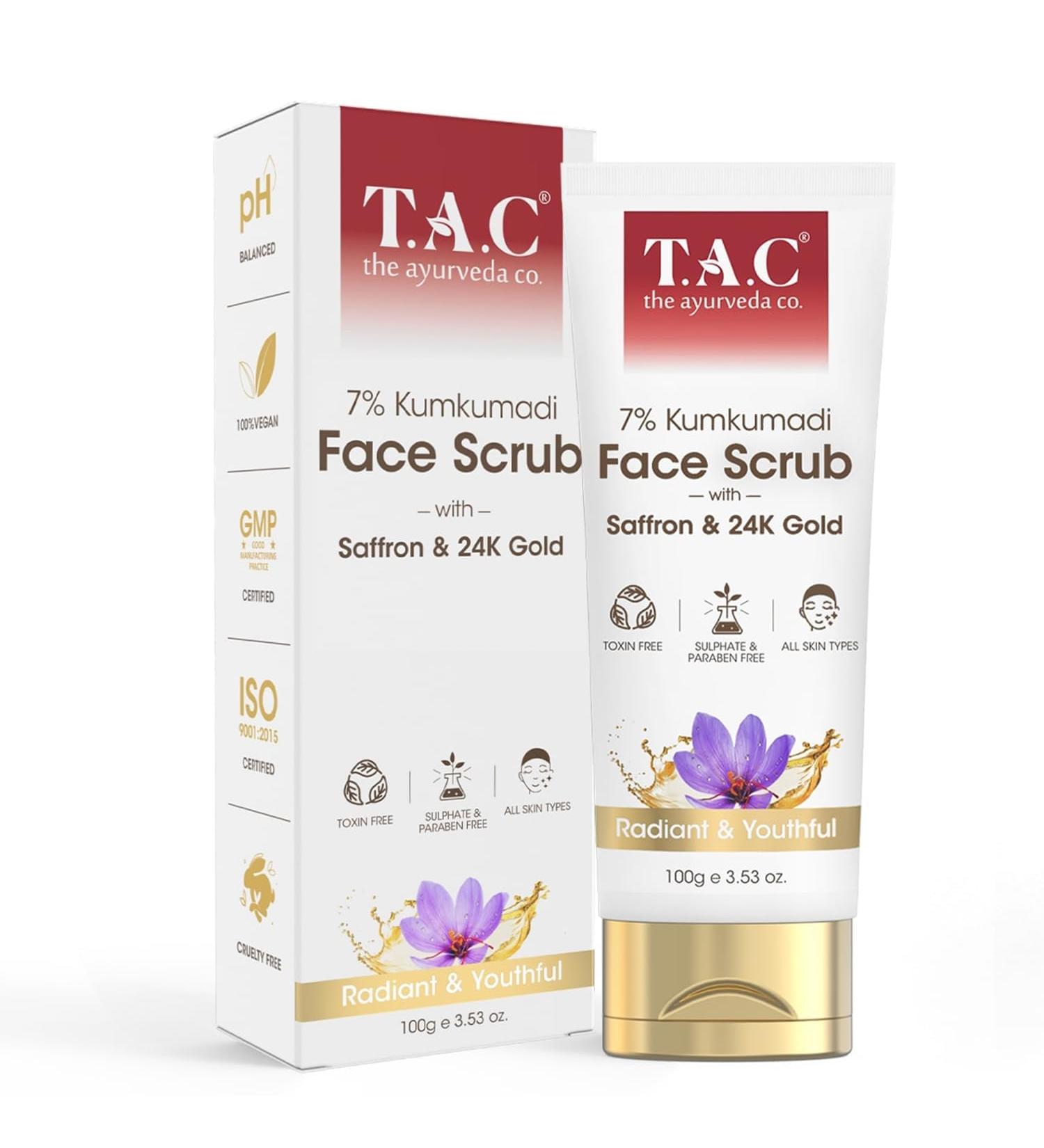 7% Kumkumadi Face Scrub - Gentle Exfoliation for Radiant Skin Tan & Blackhead Reduction | Walnut Shell Granules | All Skin Types | 100g - Buy Online on GoSupps.com