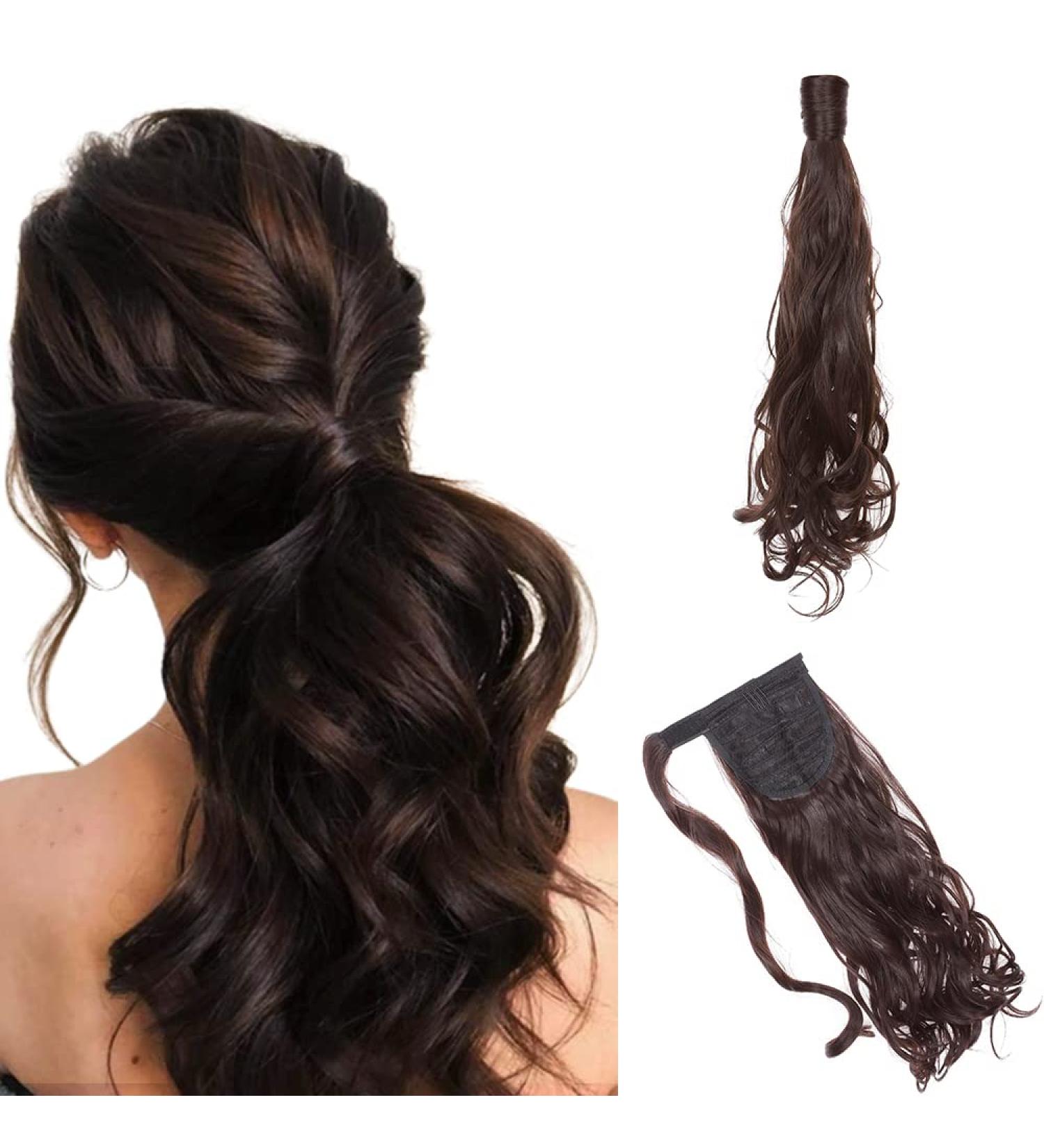 Dark Brown Curly Wavy Wrap Around Ponytail Clip Extension 24 Inch - Buy Online on GoSupps.com