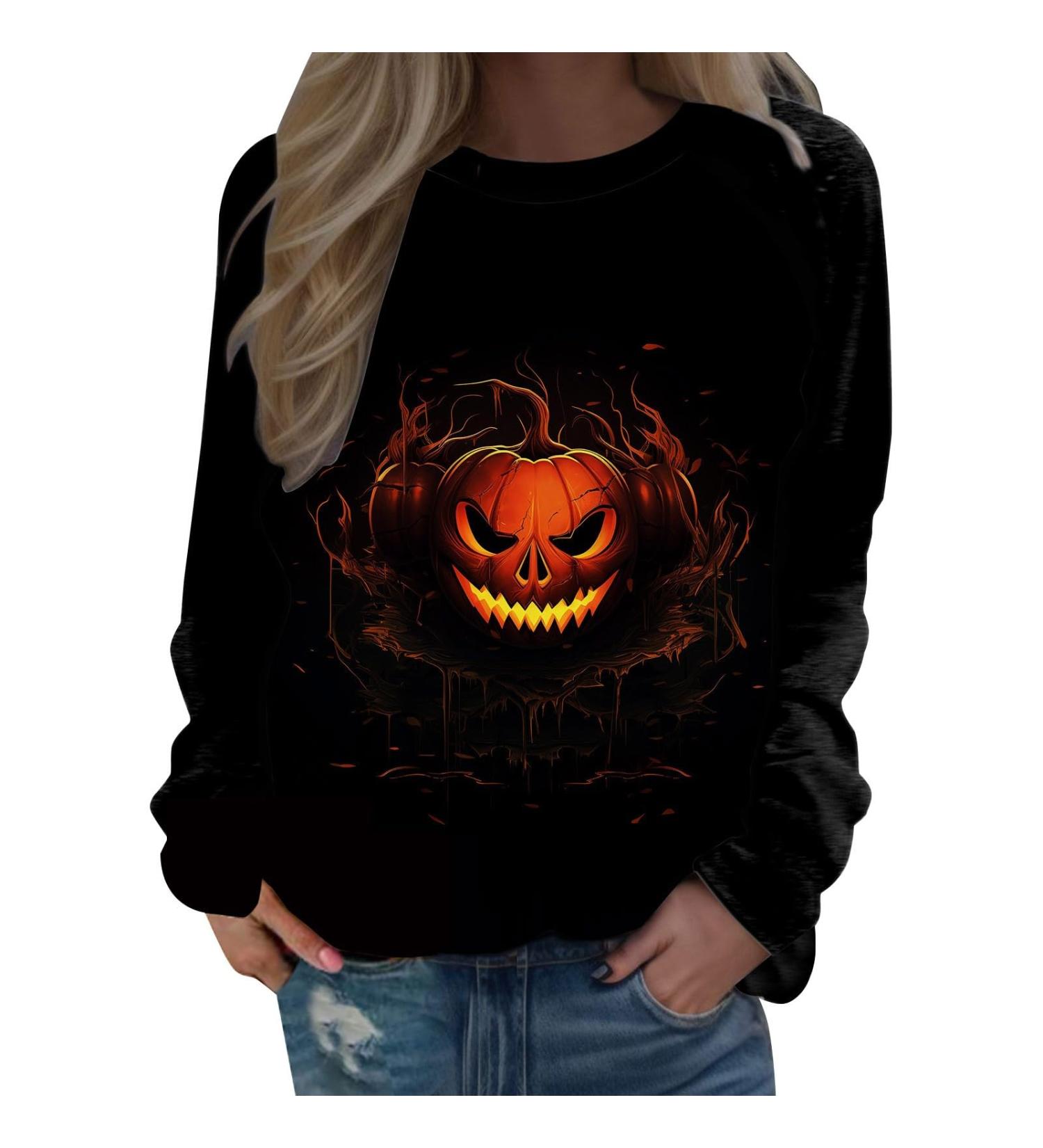 Halloween Costumes Printed Fashionable Casual Long Sleeved Zipper Round Neck Hoodies Sweater Tops Plus Size Black Medium - Buy Online on GoSupps.com