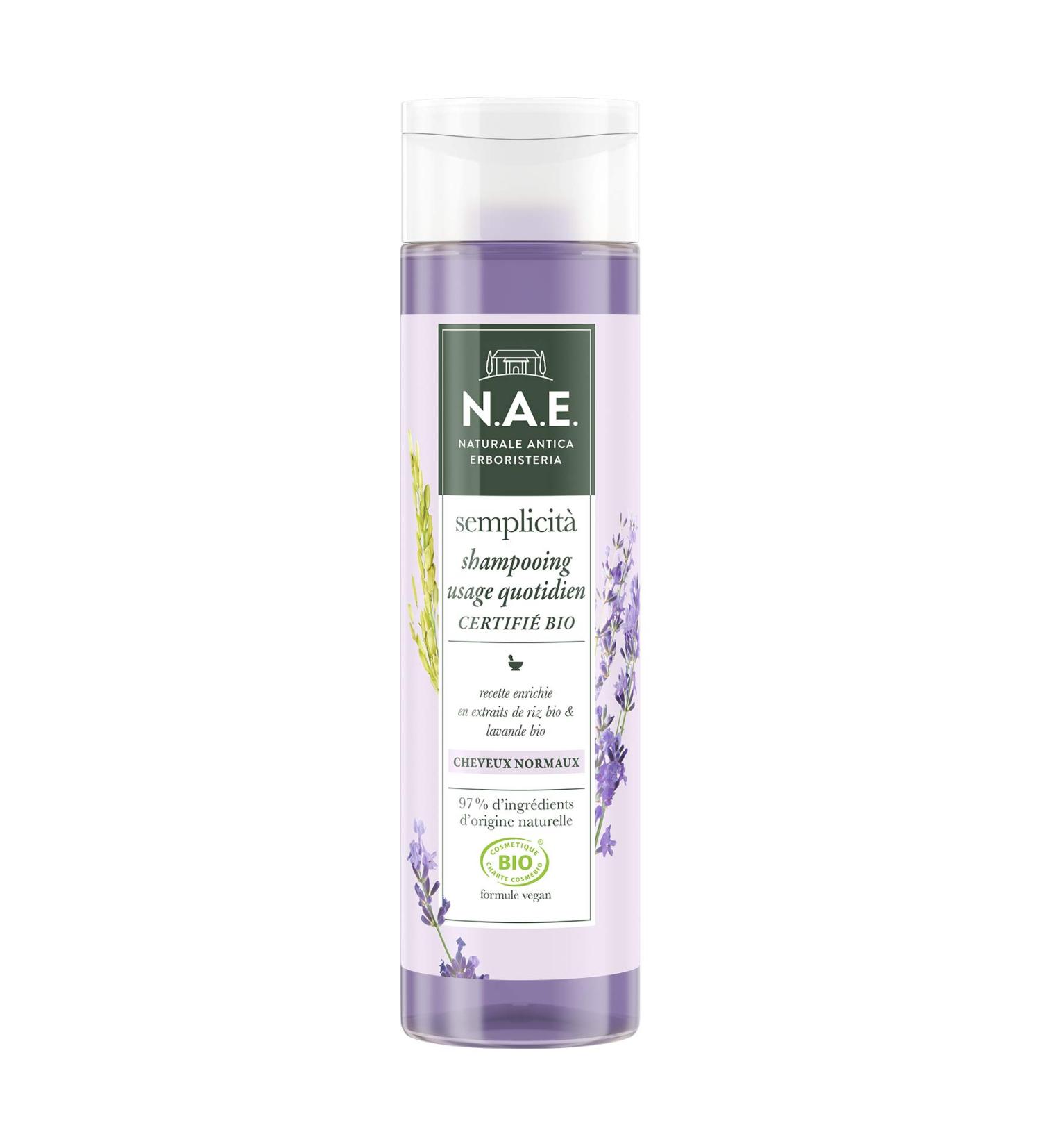 N.A.E. - Normal Hair Shampoo - Certified Organic - Organic Rice and Organic Lavender Extracts - Vegan Formula - 97% ingredients of natural origin - 250 ml container - Buy Online on GoSupps.com