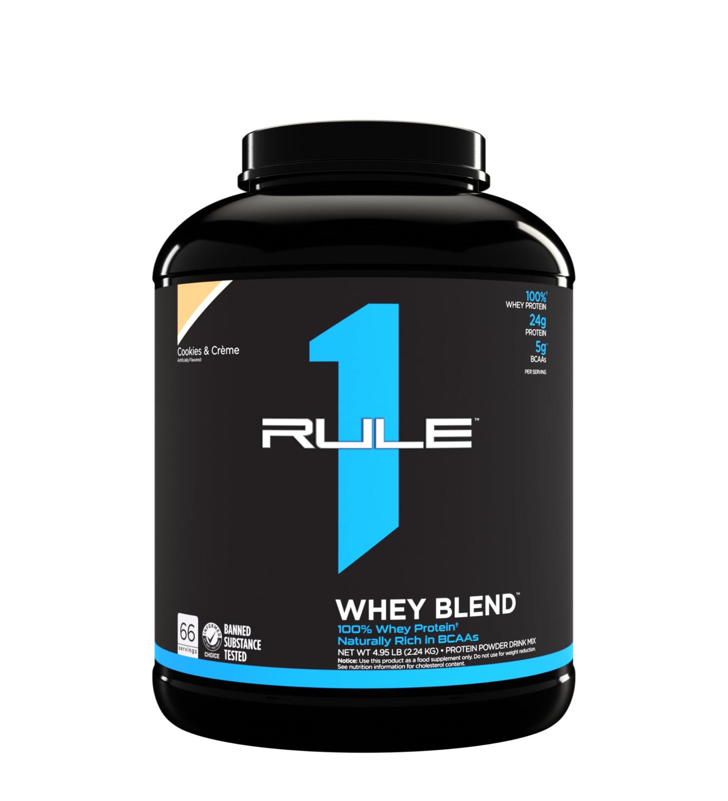 Rule 1 Whey Blend | 100% Whey Protein From Whey Concentrates Isolates & Hydrolysates | 24 Grams Protein 5 Grams BCAAs & 4 Grams Glutamine Per Serving (5LB Cookies & Creme) Cookies & Creme 5LB - Buy Online on GoSupps.com