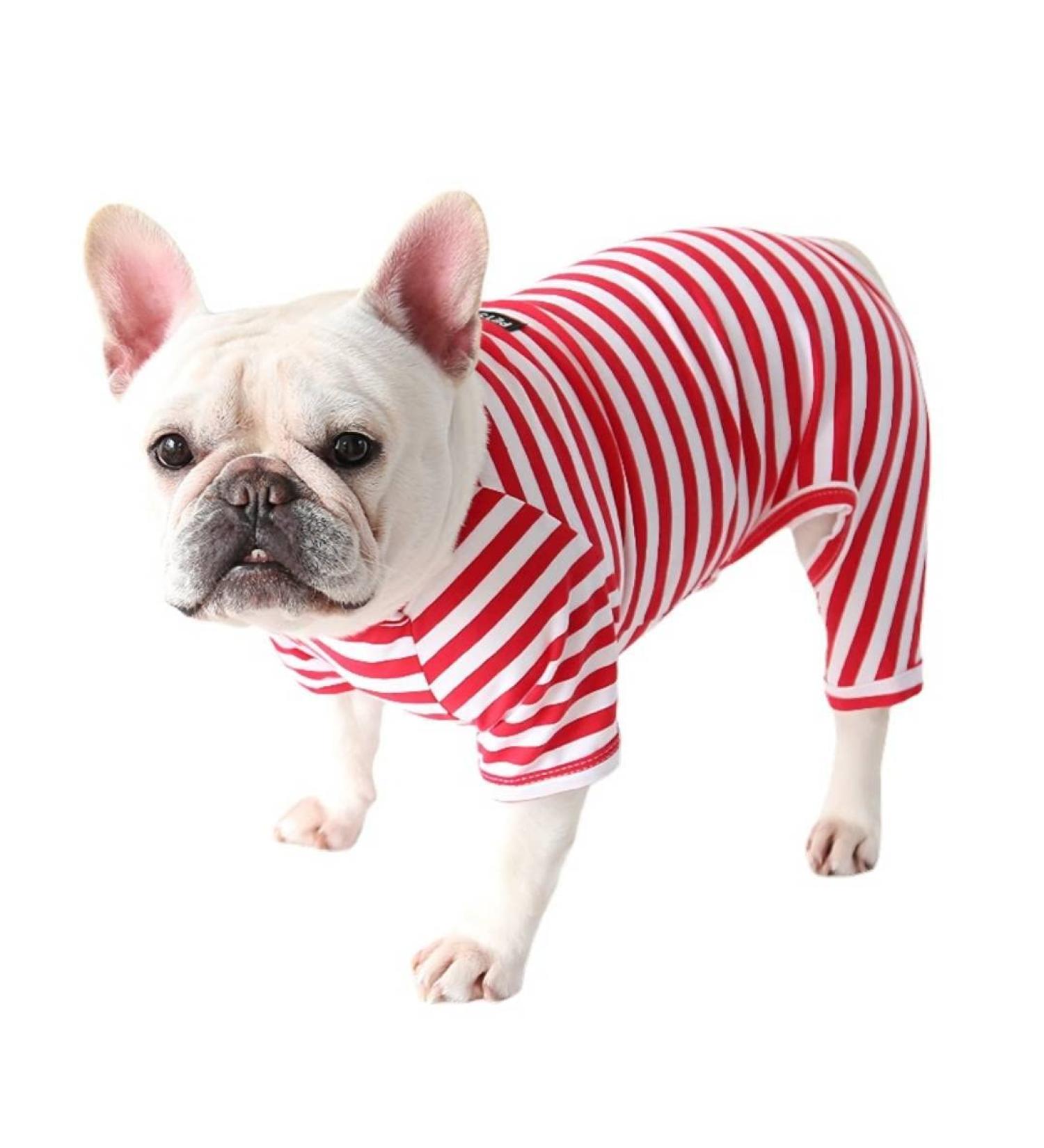 BT Bear Fat Dog Clothing - Classic Striped Pajamas for Pugs & French Bulldogs - Soft Cotton Overalls for Cats Puppies & Small to Medium Dogs - Red Size L - Buy Online on GoSupps.com