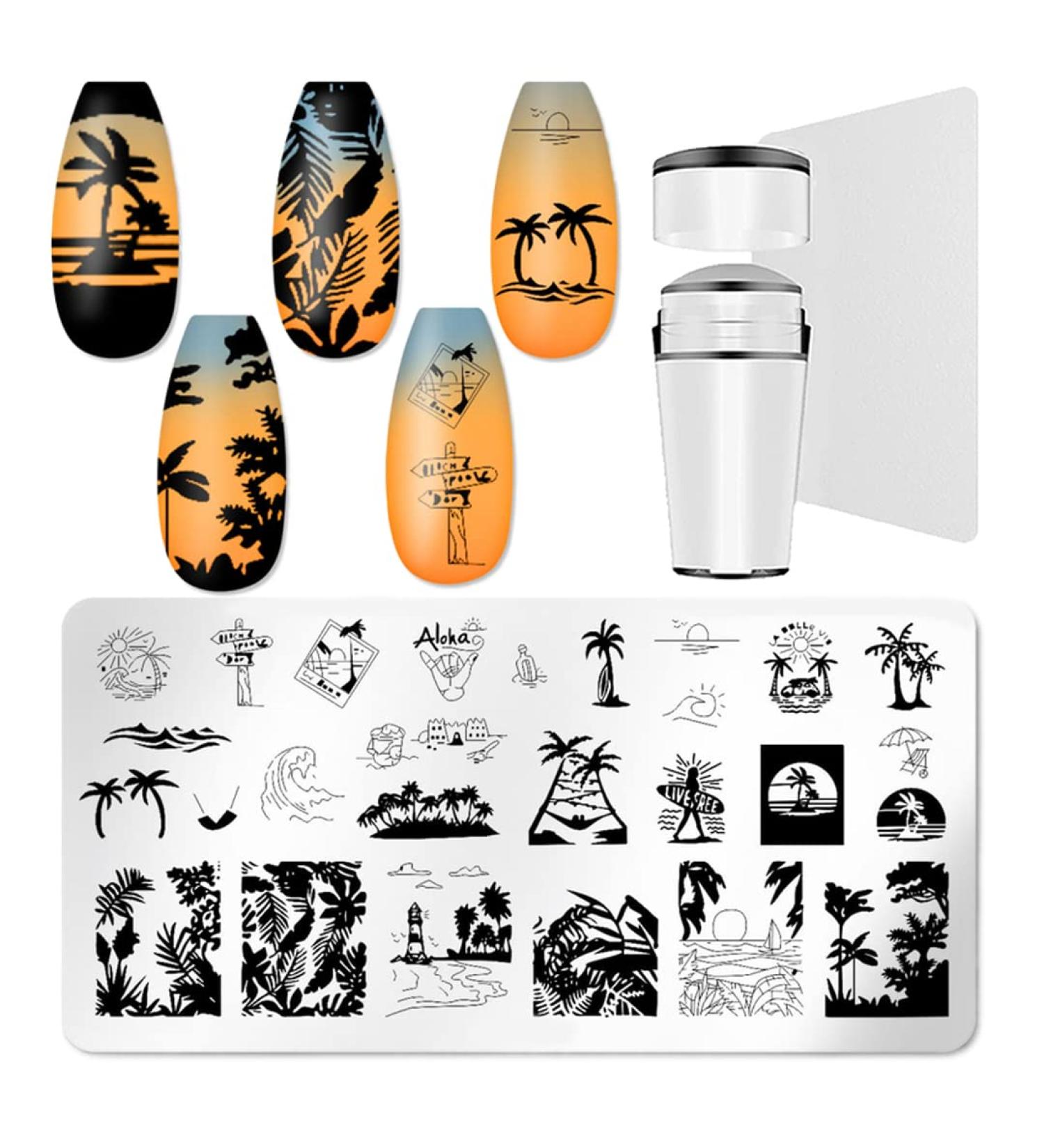 Stainless Steel Nail Art Kit - Python Dusk Beach Leaves Stamping Scraper | Stylish Nail Design Tools - Buy Online on GoSupps.com