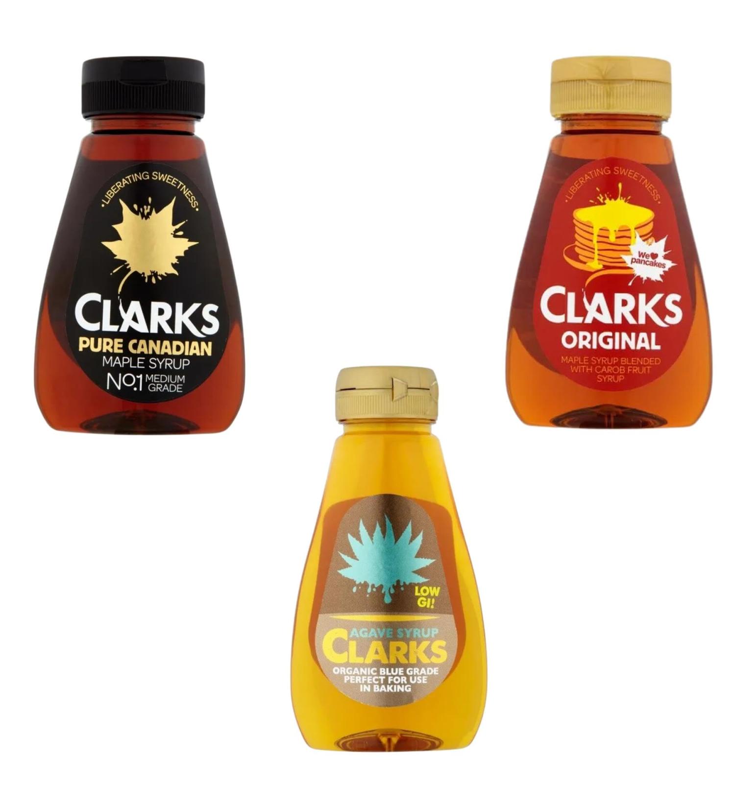 Clarks Syrup Picks N Mix - Choose From Bottle with 3 Flavours - Pure Maple Original Maple with Fruit Agave Syrup - Pack of 3 - Buy Online on GoSupps.com