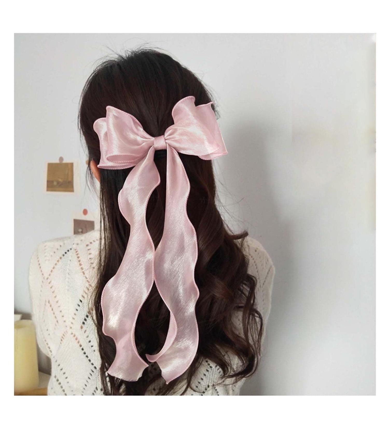 Andelaisi Vintage Silk Bow Hair Clips - Pink Chiffon Barrettes for Women and Girls - Buy Online on GoSupps.com