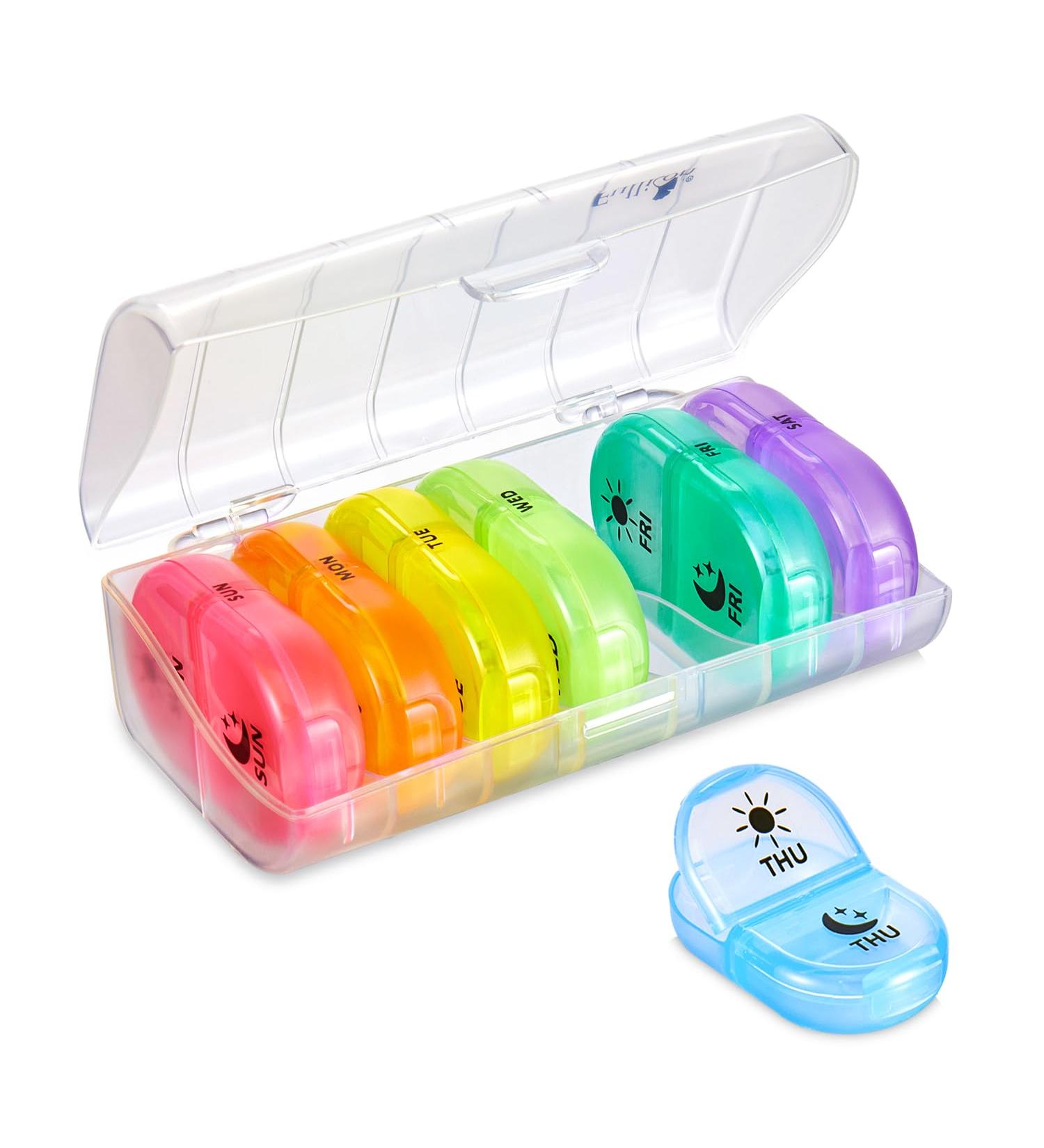 Portable 2 Times a Day 7 Day Pill Box Organizer for Medication - Clear Rainbow - Buy Online on GoSupps.com