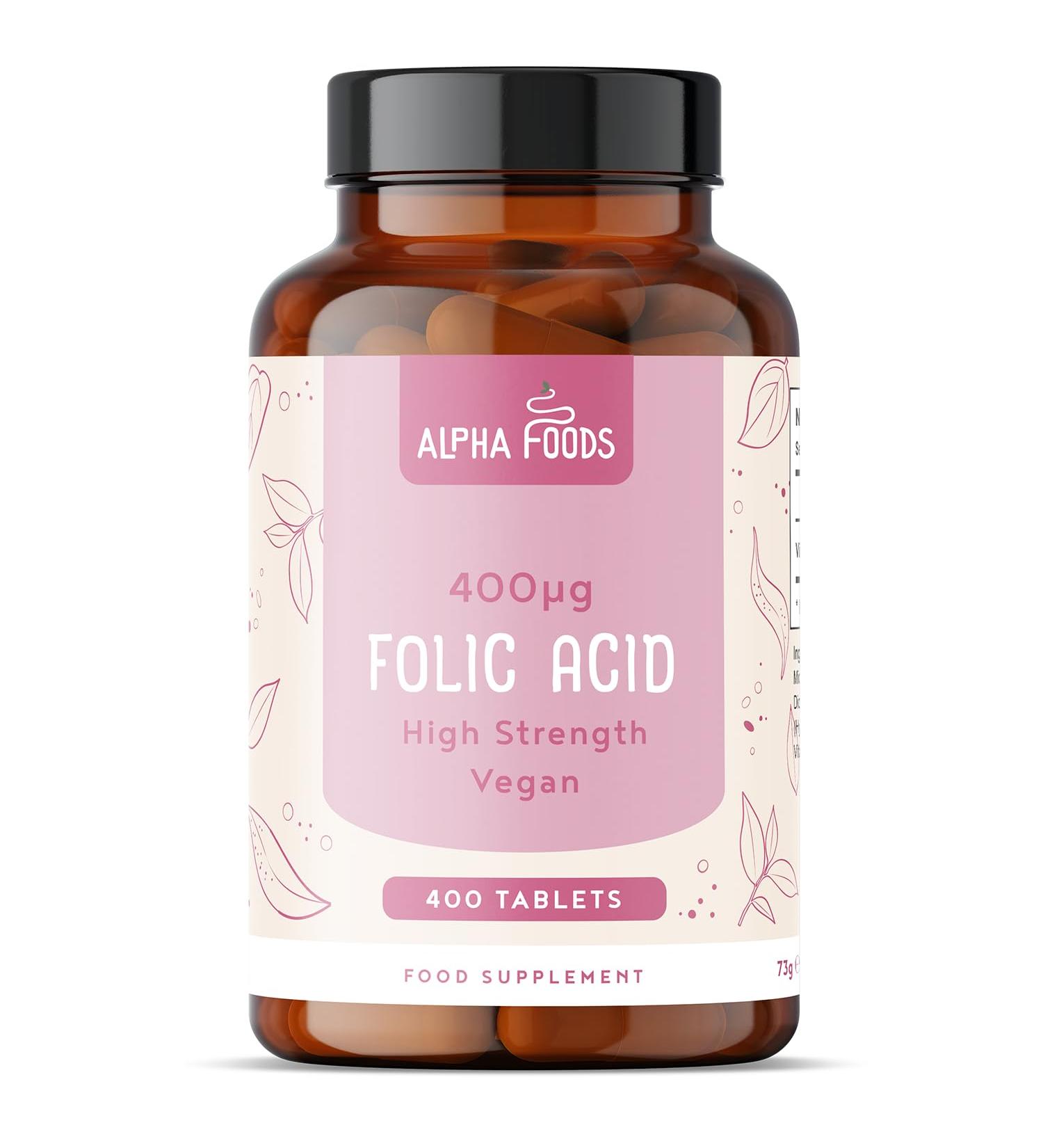 Acide folique 400 mcg | 400 comprim s de vitamine B9 v g talienne | Soins de grossesse | R duit la Fatigue | Compl ment pour femme enceinte soutient la croissance des tissus maternels | Alpha Foods - Buy Online on GoSupps.com
