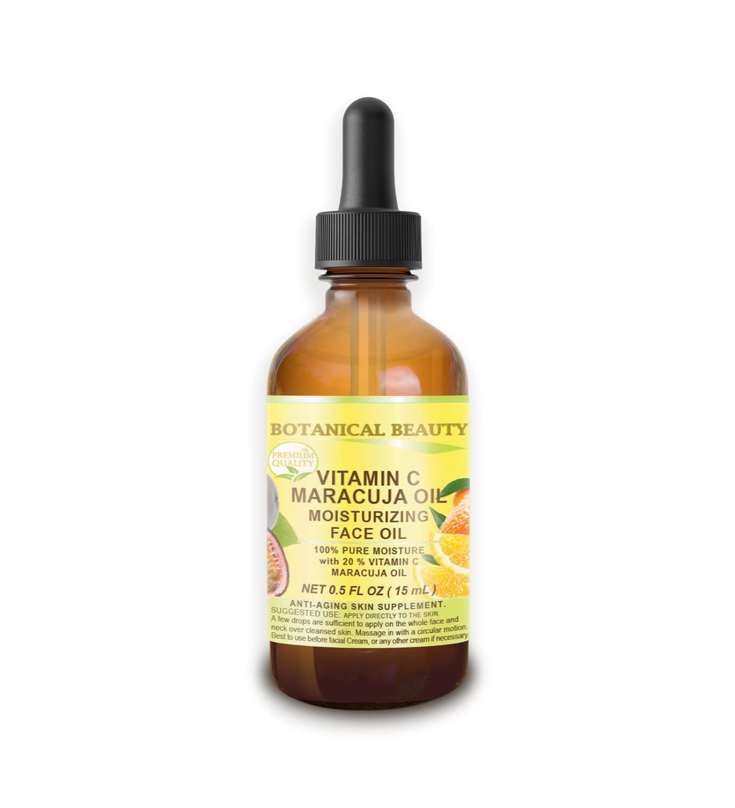 Botanical Beauty VITAMIN C MARACUJA Oil. Moisturizing Face Oil. Anti-aging regenerating and nourishing. 20% Vitamin C and 100% Pure Maracuja Oil. 0.5 Fl. Oz - 15 ml