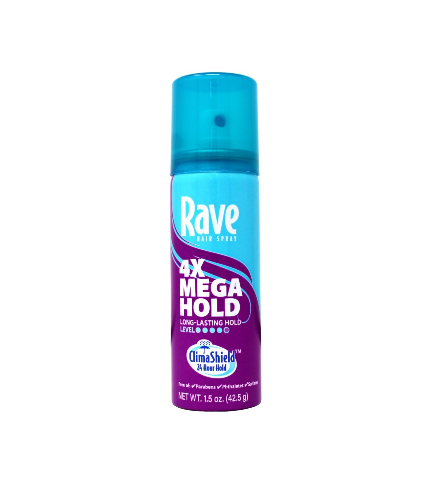 Rave Hair Spray 4X Mega Hold Long-Lasting Hold with ClimaShield Technology 1.5 oz Unscented 1.5 Ounce (Pack of 1) - Buy Online on GoSupps.com