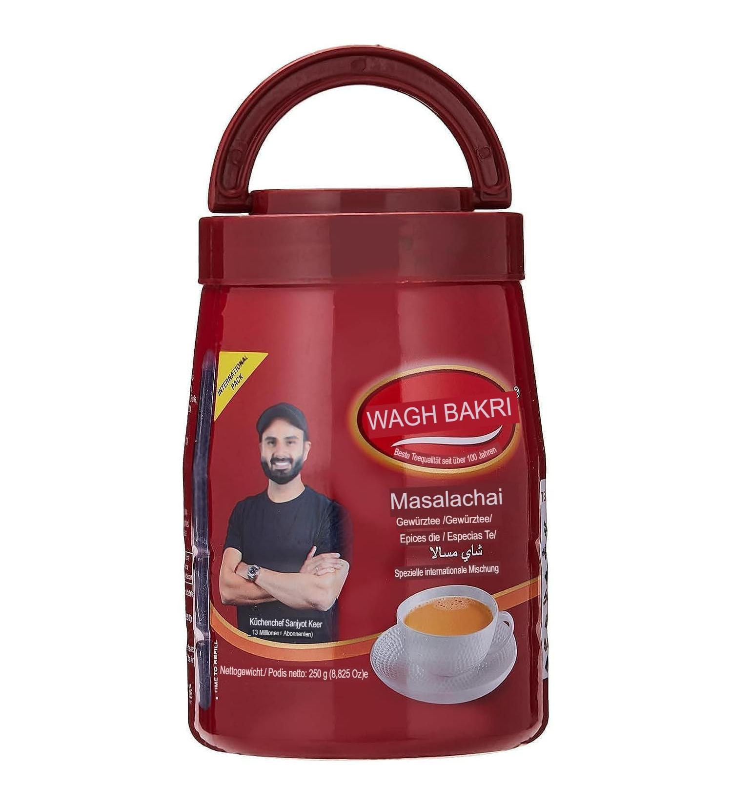 Wagh Bakri Masala Tea 250 g aromatic mix with cardamom cinnamon ginger and spices spicy delight ideal for traditional Indian masala chai with Kajal sticker - Buy Online on GoSupps.com