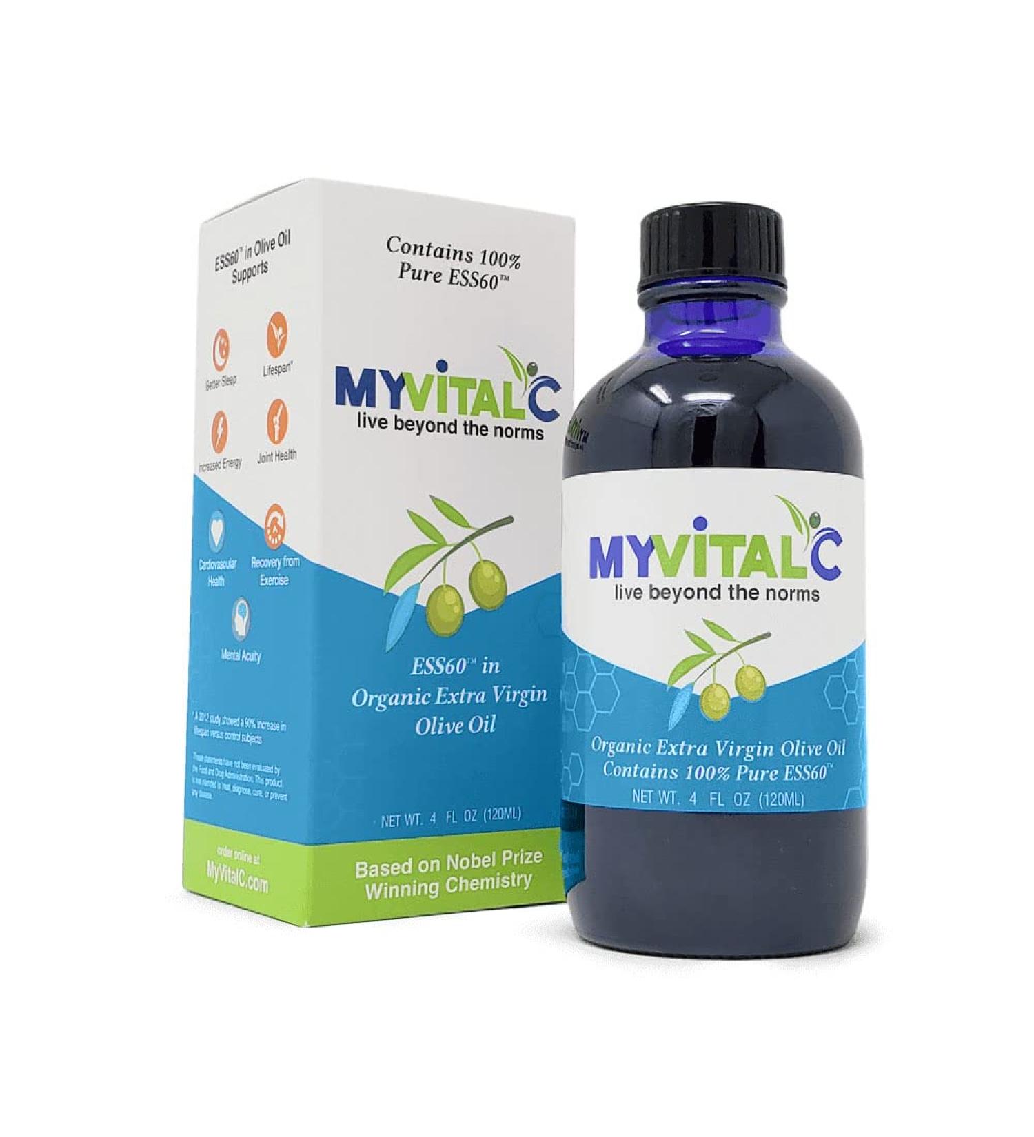 Organic Extra Virgin Olive Oil - Pure ESS60 Antioxidant Supplement for Anti-Aging Longevity & Energy - 120ML - Buy Online on GoSupps.com