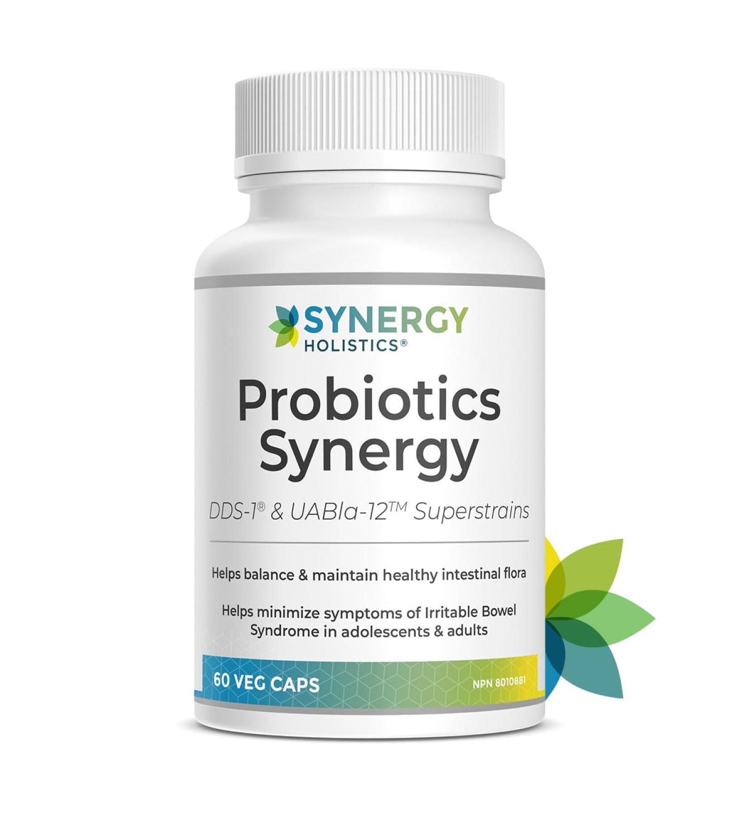 Synergy Holistics | Probiotics Synergy - Supports Digestion Bloating & IBS Relief - Clinically Validated DDS1 Lactobacillus Acidophilus & UABla-12 Probiotic Supplement Superstrains - No Refrigeration - 2 Veg Caps Daily - 60 Capsules - Buy Online on GoSupps.com