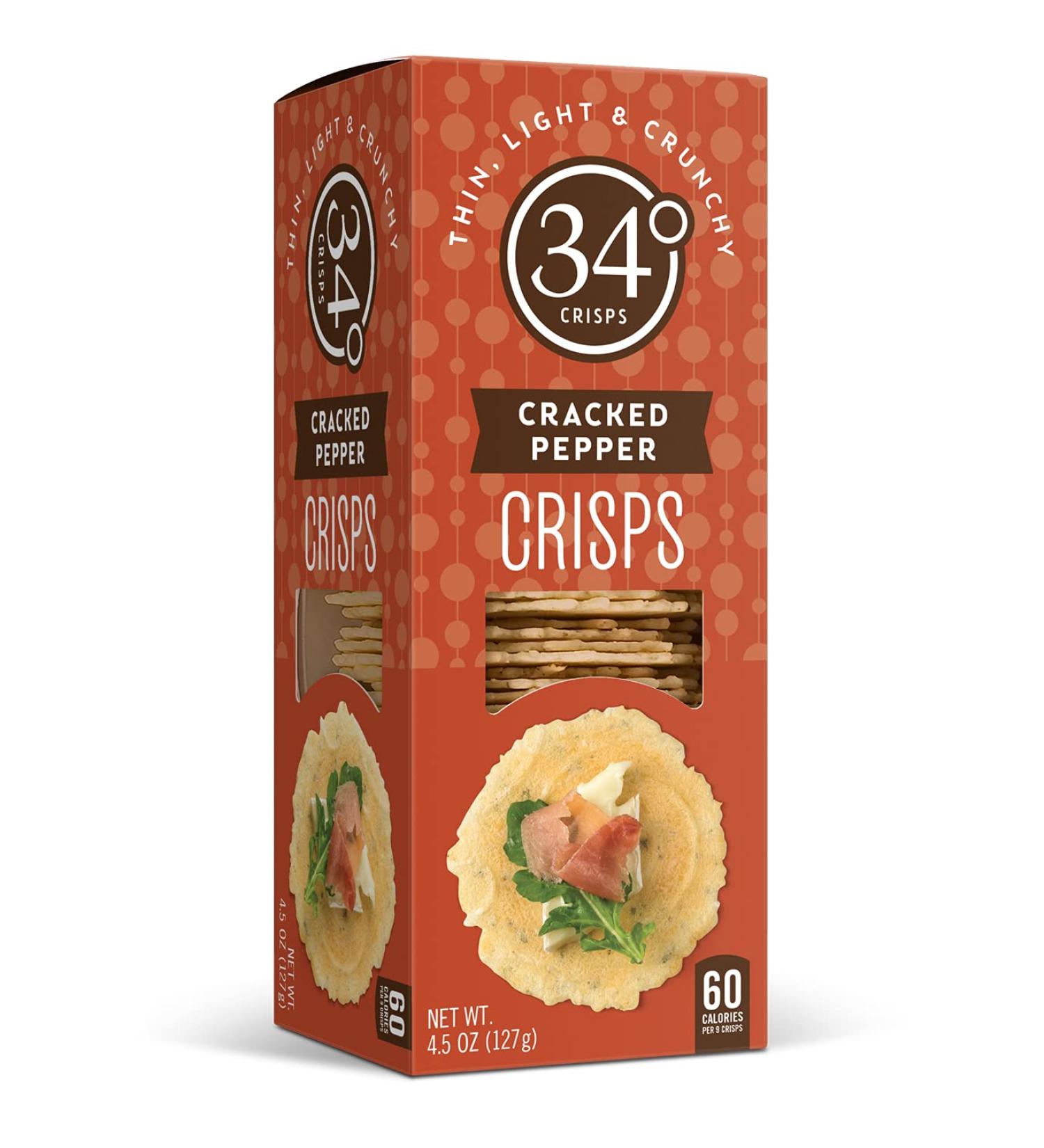 34 Degrees Crisps | Cracked Pepper | Thin, Light & Crunchy | 4.5oz Pack - Buy Online on GoSupps.com