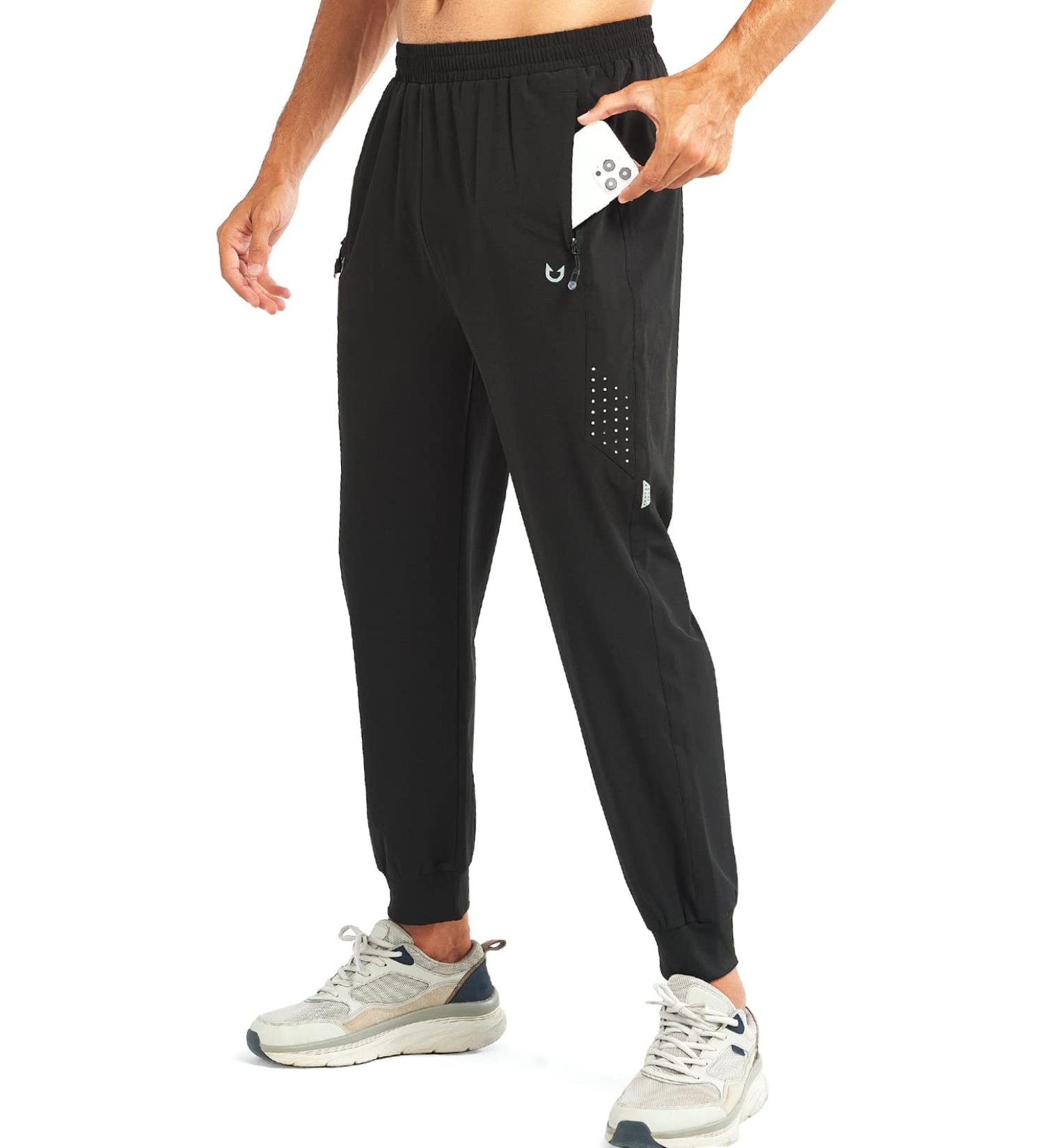 NORTHYARD Men's Lightweight Running Joggers - Quick Dry Sweatpants with Zip Pockets, Tapered Fit - Black, Large - Buy Online on GoSupps.com