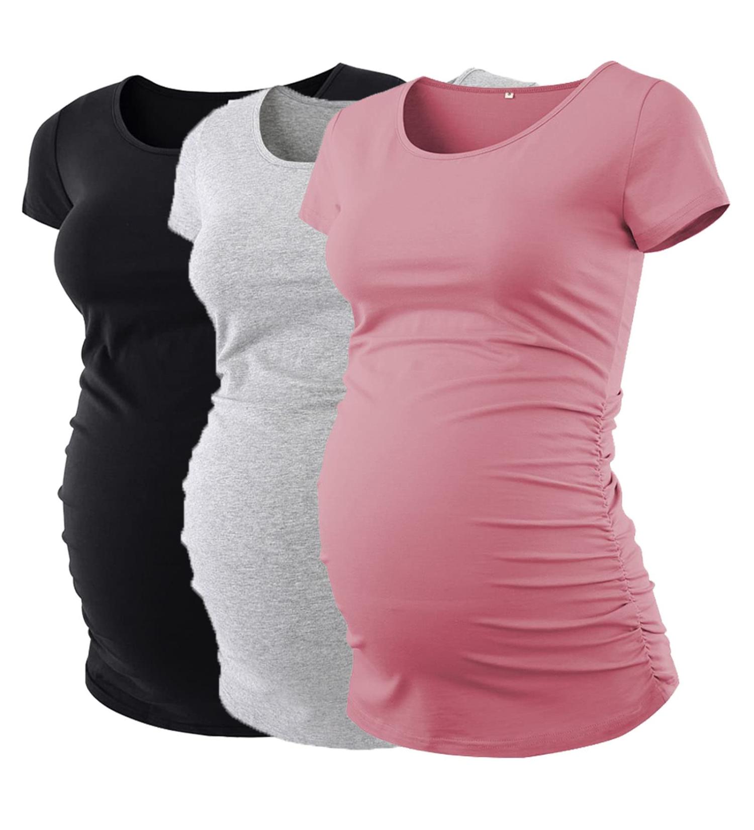 Love2Mi Maternity Shirt 3PCS Set - Short Sleeve Casual Maternity Tops in Black, Gray, Dark Pink - Buy Online on GoSupps.com