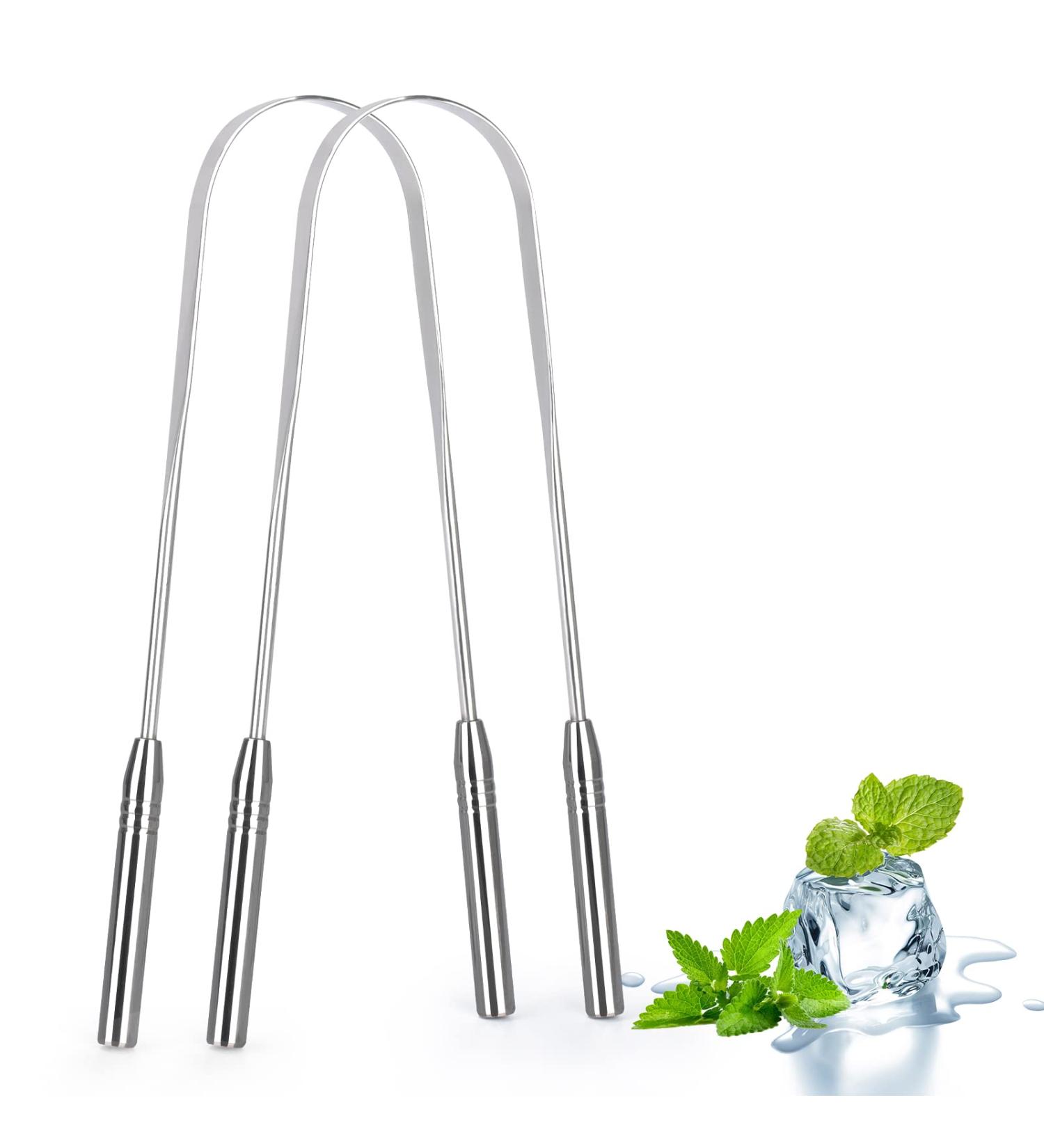 Stainless Steel Tongue Scraper Cleaner 2-Pack - BPA-Free Metal Tongue Scrapers for Adults & Kids - Improve Dental Hygiene & Cure Bad Breath - Buy Online on GoSupps.com