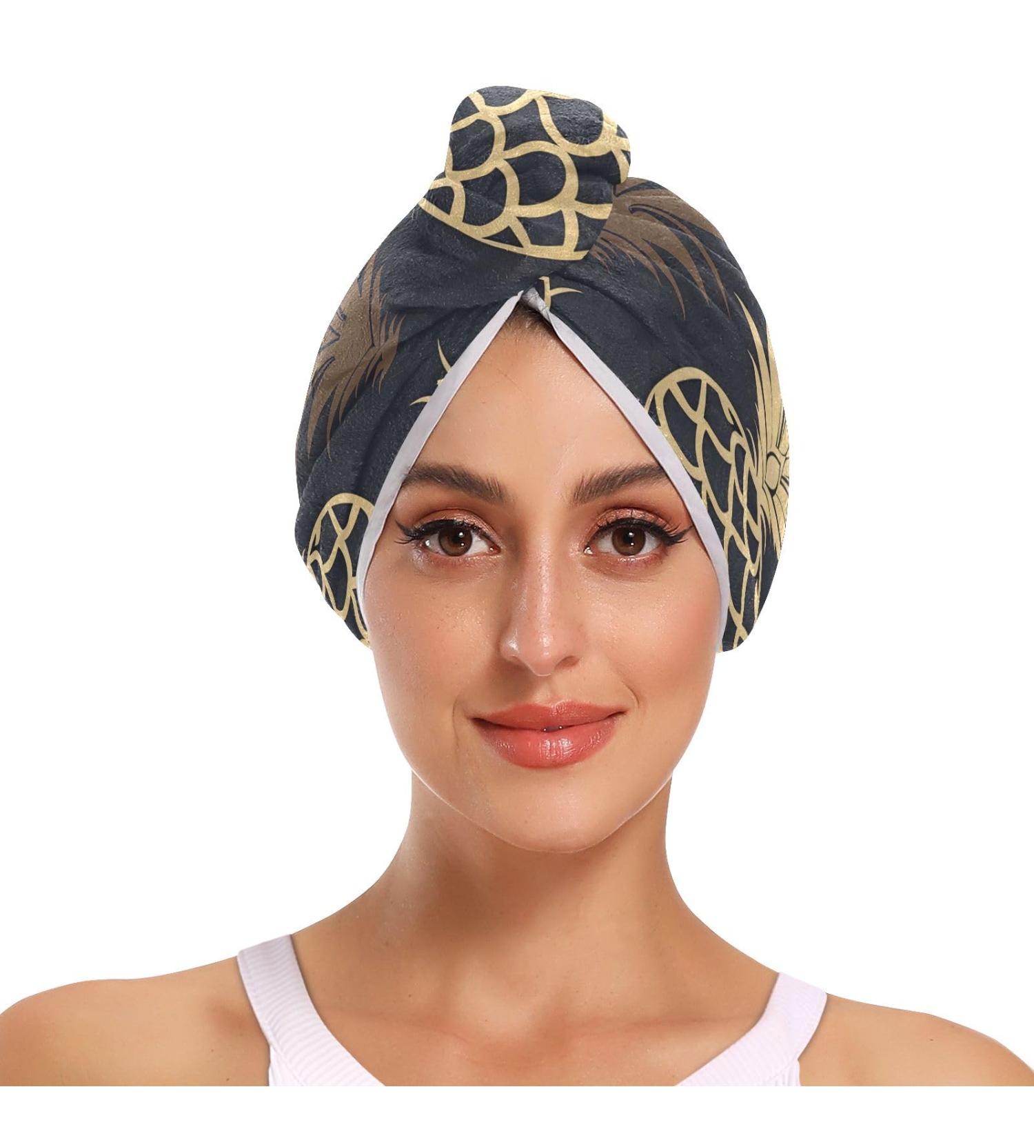 Pineapple Abstract Wallpaper Hair Towels 2 Pack - Super Absorbent Quick Dry Hair Turbans for Women & Girls - Buy Online on GoSupps.com