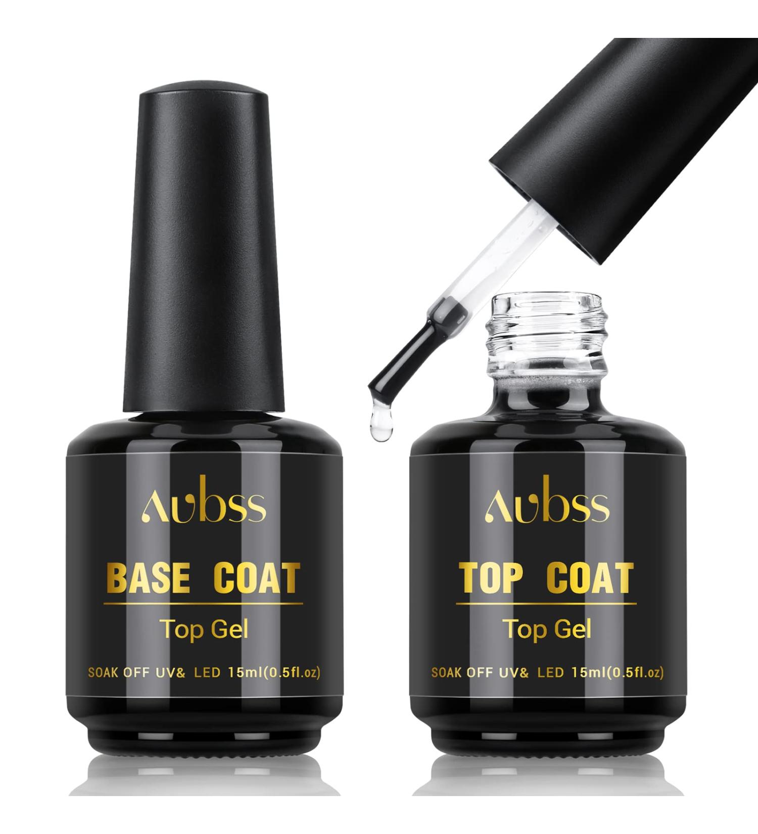 Aubss Gel Nail Polish Base & No Wipe Top Coat Set - 2x15ml Glossy Shine Finish for UV LED Manicure - Perfect for Salon & DIY Home Use - Buy Online on GoSupps.com