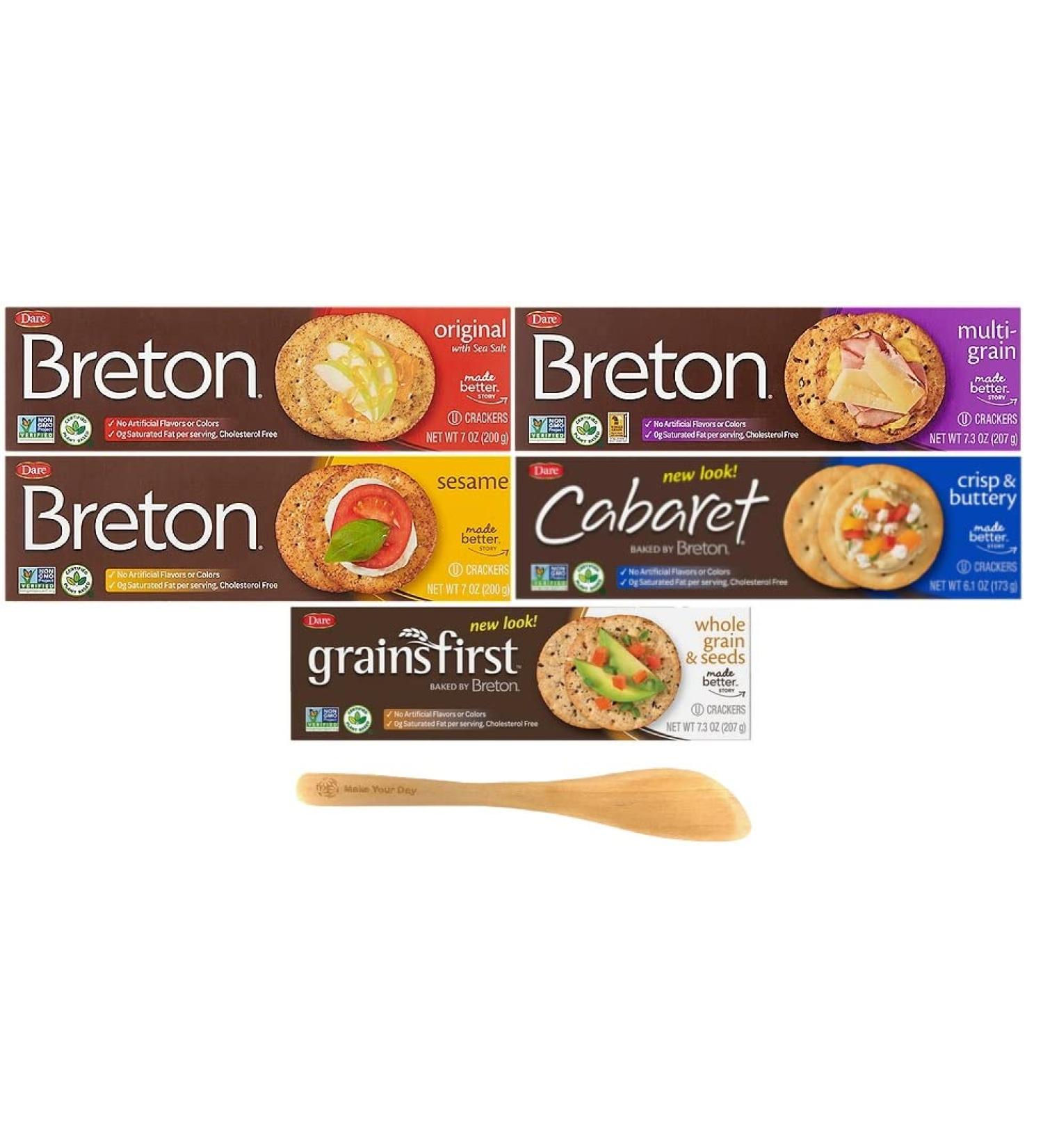 Dare Breton Crackers Variety Pack - Original Multi-grain, Sesame, Cabaret, Crisp & Buttery, Grainsfirst - 35 oz with Make Your Day Spreader - Buy Online on GoSupps.com