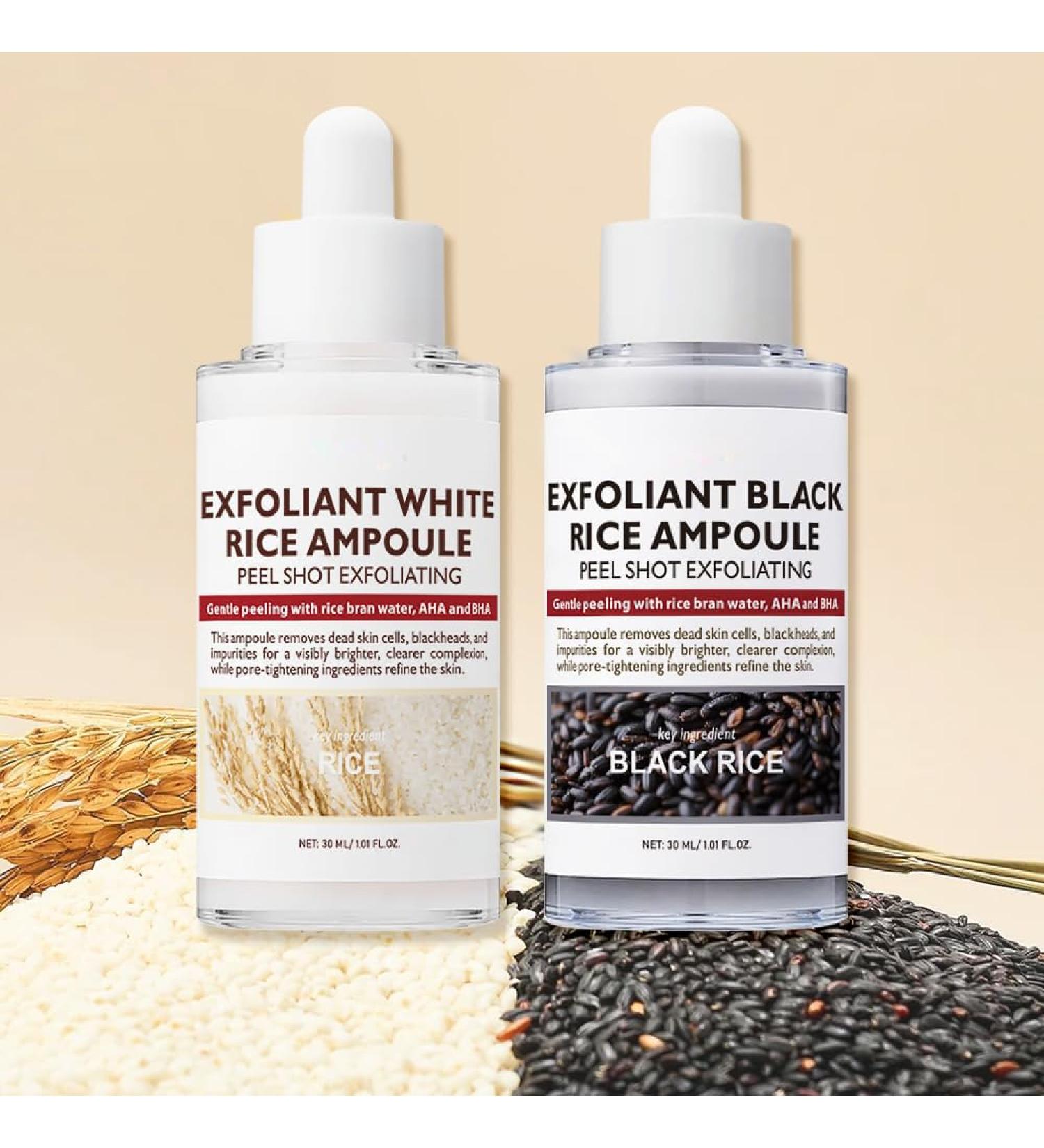 Korean Skin Peel Shot Glow Rice Ampoule Duo - 2PCS | Black & White Rice Exfoliating Set for Face & Body | Gentle Peel with Pore Care & Hydration 60ml - Buy Online on GoSupps.com