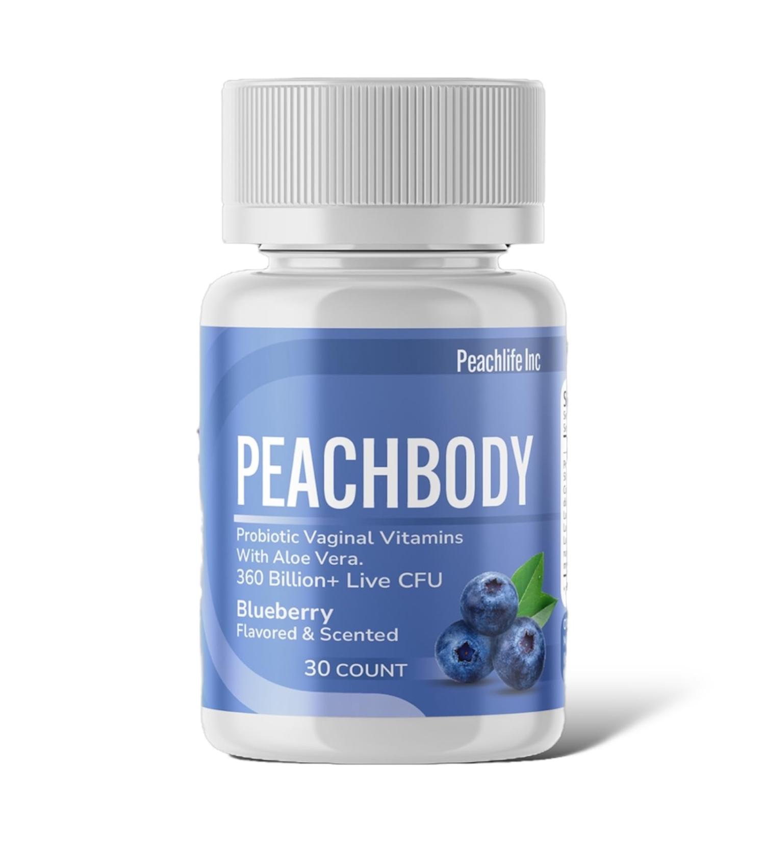 Blueberry Scented Probiotic Vaginal Suppositories | 30 Vegan Capsules with Aloe Vera for pH Balance | 360 Billion CFU | Peachbody - Buy Online on GoSupps.com