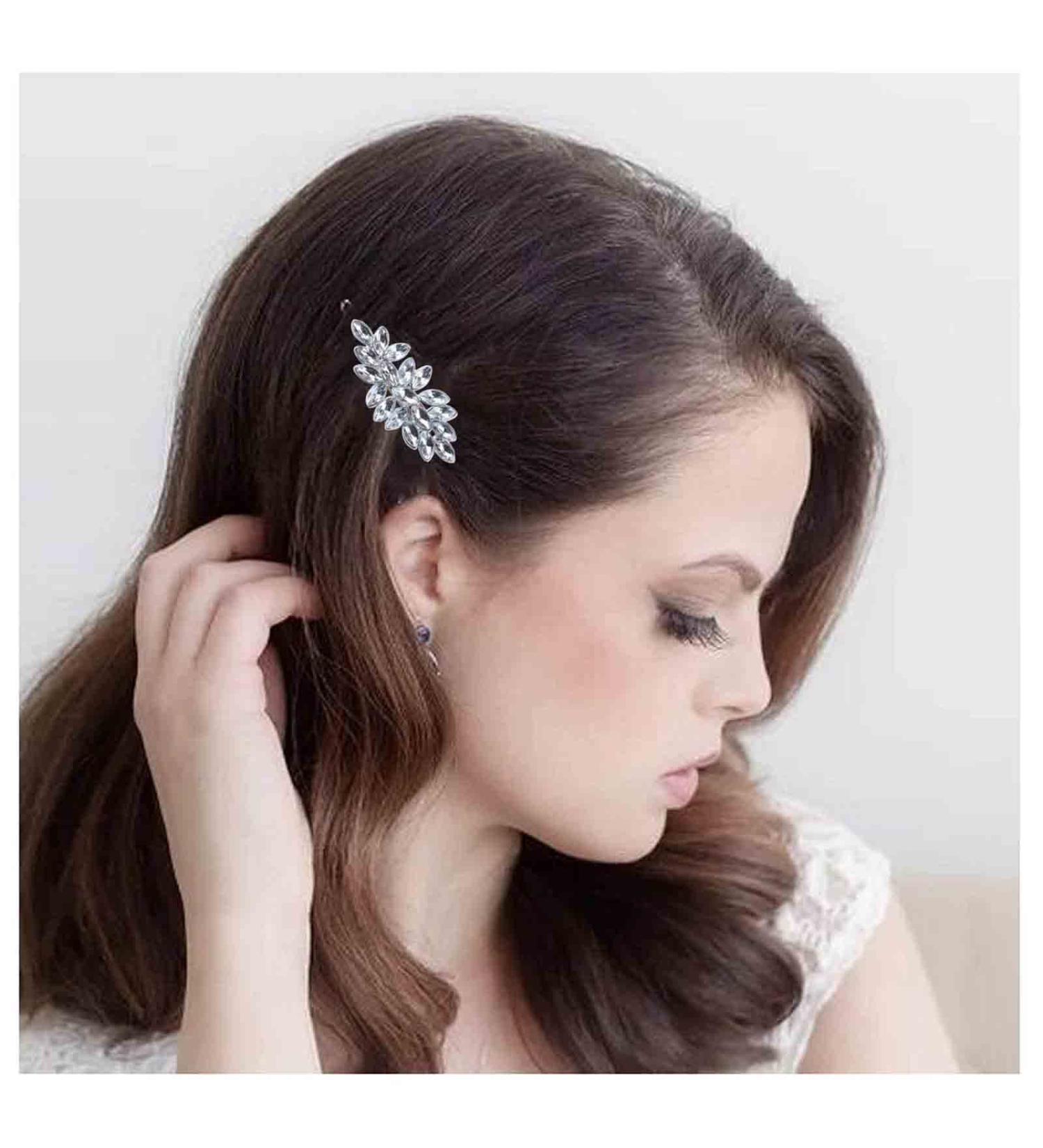 Yheakne Vintage Crystal Leaf Hair Clip Pin - Silver Yheakne Vintage Crystal Leaf Hair Clip Pin - Silver