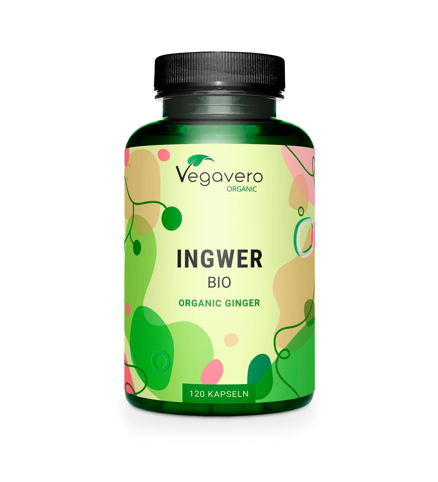 Organic Ginger Capsules Vegavero 650mg | Lab-Tested, Additive-Free | 120 Vegan Capsules - Buy Online on GoSupps.com