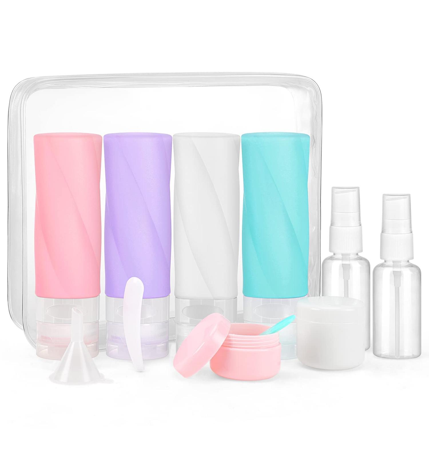 14 Pack Silicone Travel Bottles for Toiletries - TSA Approved Leak Proof Containers for Cosmetics, Shampoo, Conditioner, Lotion - BPA Free (3.04 oz) - Colorful - Buy Online on GoSupps.com