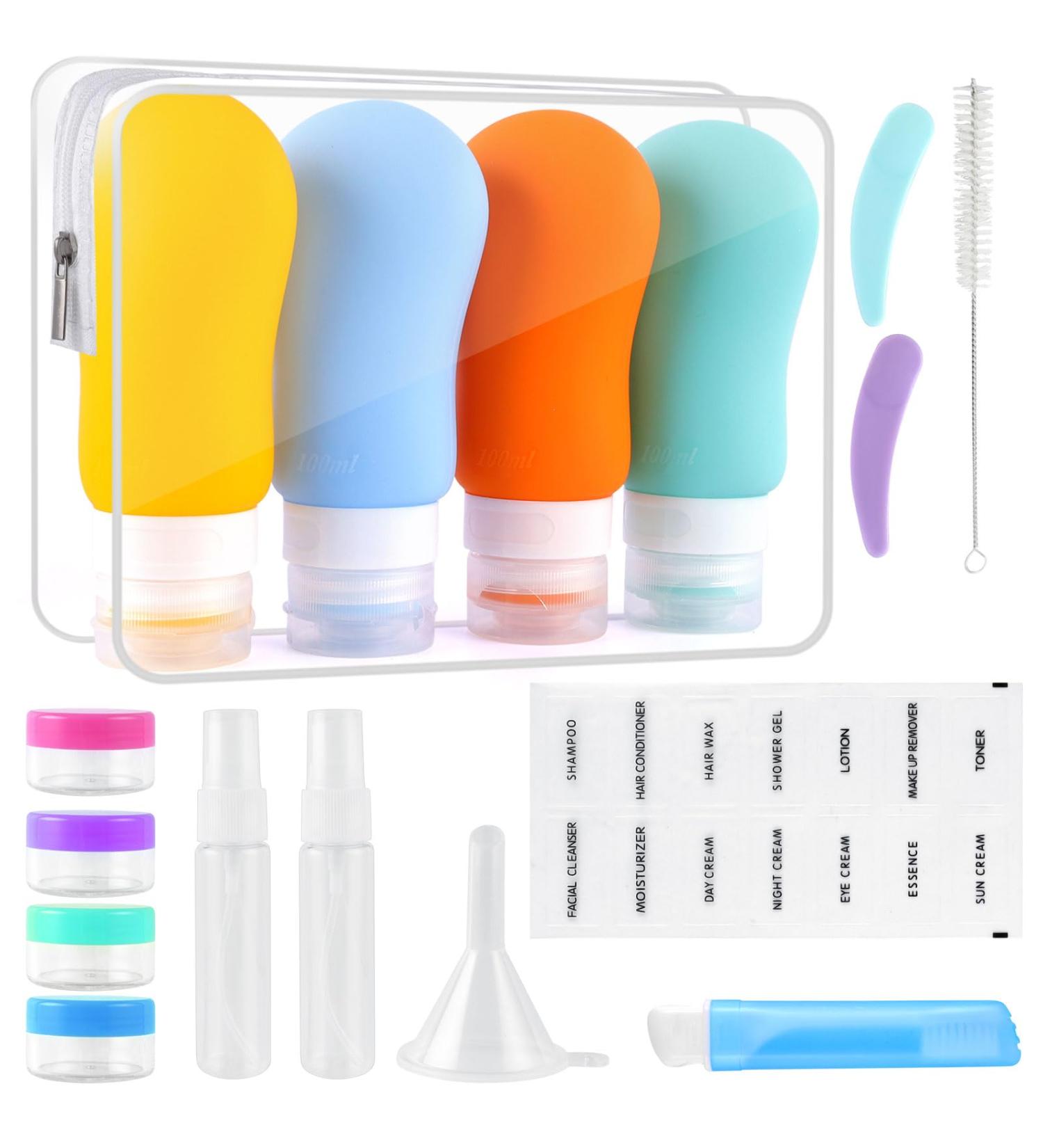 Silicone Travel Bottles Set - 100ml 17-Piece TSA Approved Leak-Proof Shampoo & Lotion Containers - BPA-Free Travel Accessories - Buy Online on GoSupps.com