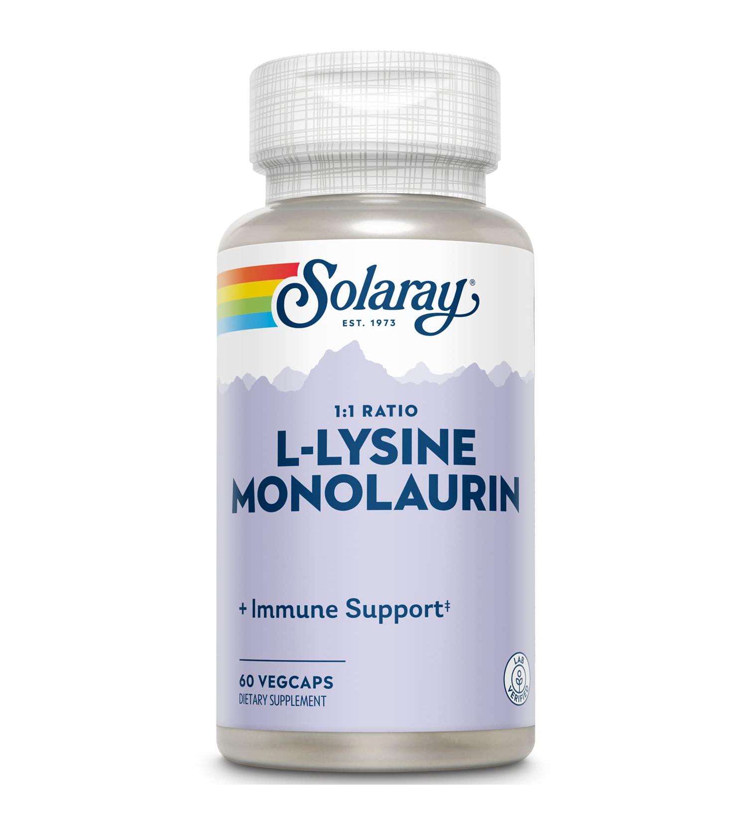 Solaray L-Lysine Monolaurin 1:1 Ratio - 60 Vegetarian Capsules for Immune Support - Buy Online on GoSupps.com
