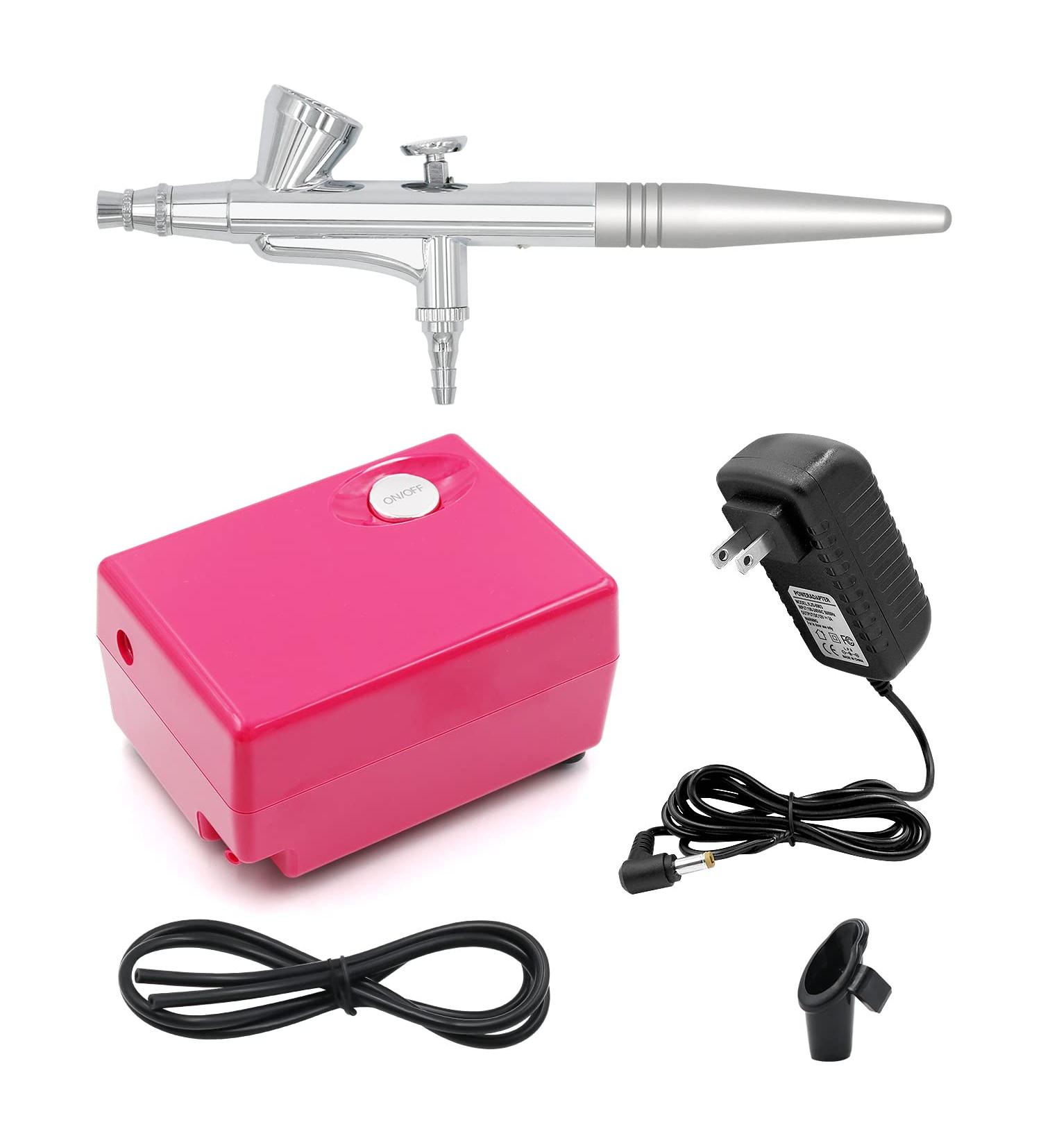 Pinkiou Airbrush Makeup Set with Mini Compressor - 0.4mm Needle and Nozzle for Face, Nail, and Body Paint - RED - Buy Online on GoSupps.com