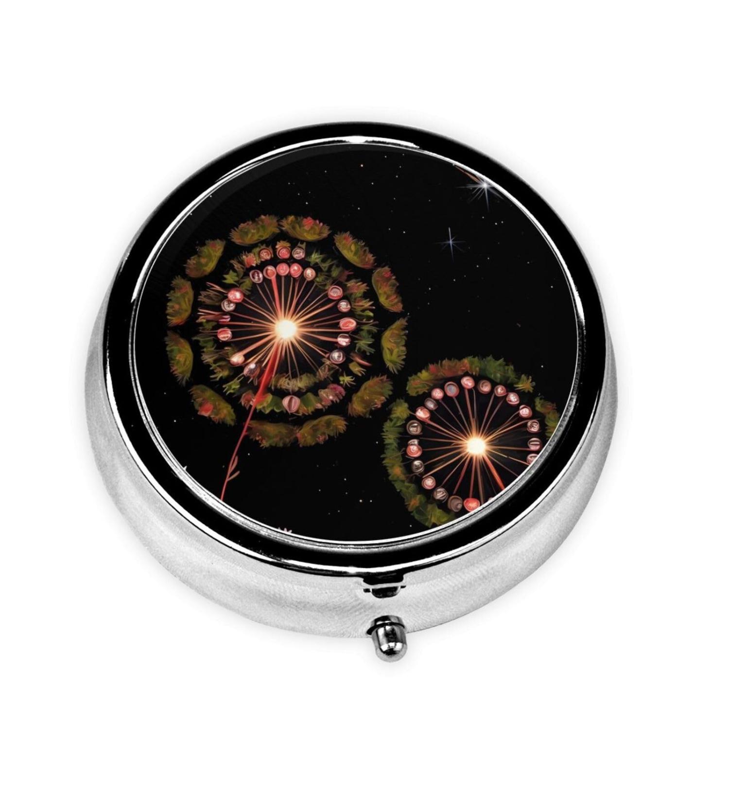 Starry Dandelion Round Pill Box - 3 Compartment Portable Organizer for Travel | Ideal Travel Pill Box - Buy Online on GoSupps.com