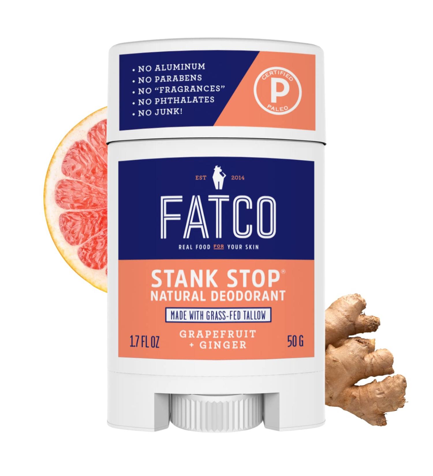 FATCO Stank Stop All Natural Deodorant - Grapefruit & Ginger with Tallow & Organic Coconut Oil (1.7 oz - Buy Online on GoSupps.com