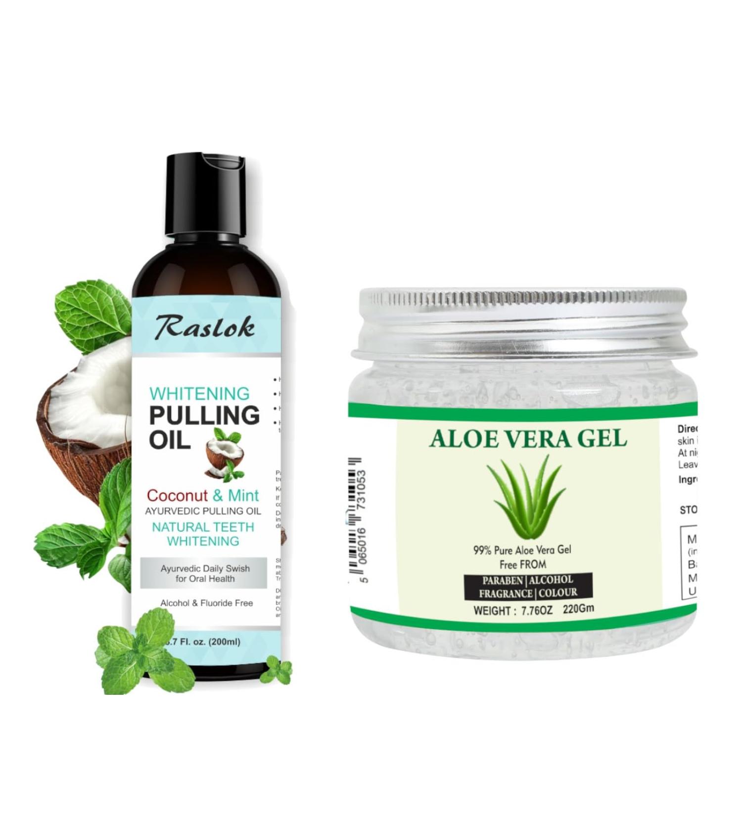 Aloe Vera Gel & Coconut Oil Pulling Mouthwash Bundle | 100% Pure Aloe Vera for Skin Face & Hair Hydration + Alcohol-Free Coconut Oil Mouthwash for Fresh Breath & Oral Care (7.76 oz + 6.7 fl. oz) - Buy Online on GoSupps.com