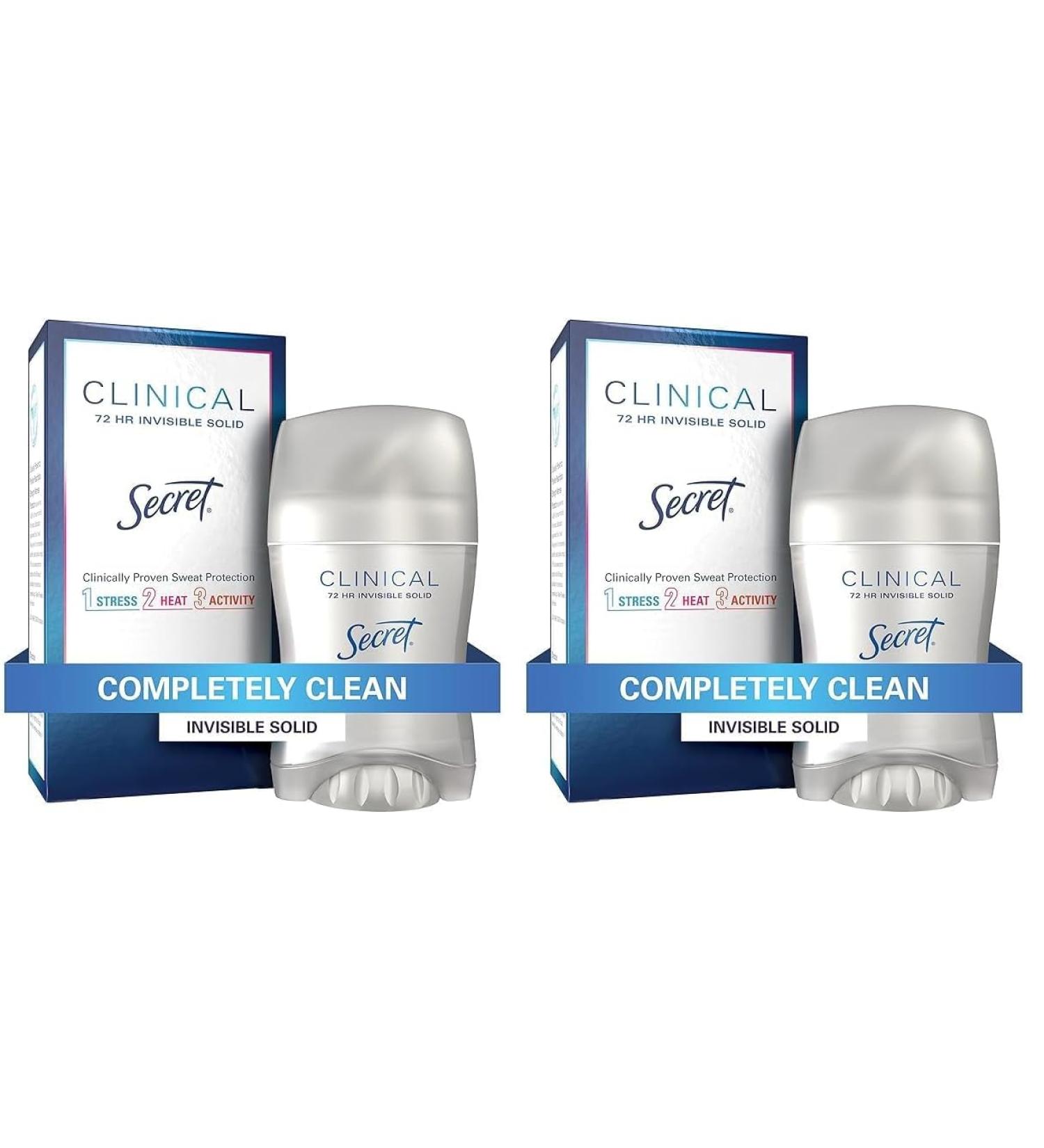 Secret Clinical Strength Antiperspirant and Deodorant for Women Invisible Solid Completely Clean Scent 72-hr Sweat Protection 1.6 oz (Pack of 2) 1.6 Ounce (Pack of 2) - Buy Online on GoSupps.com