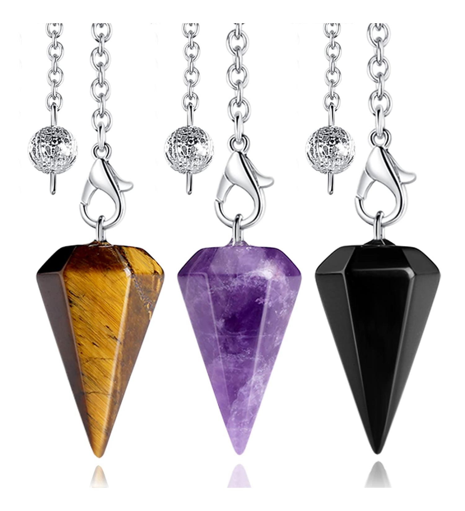 Xiannvxi 3-Piece Crystal Pendulum Set - Amethyst Obsidian & Tiger Eye for Prophecy Reiki & Witchcraft Supplies - Buy Online on GoSupps.com