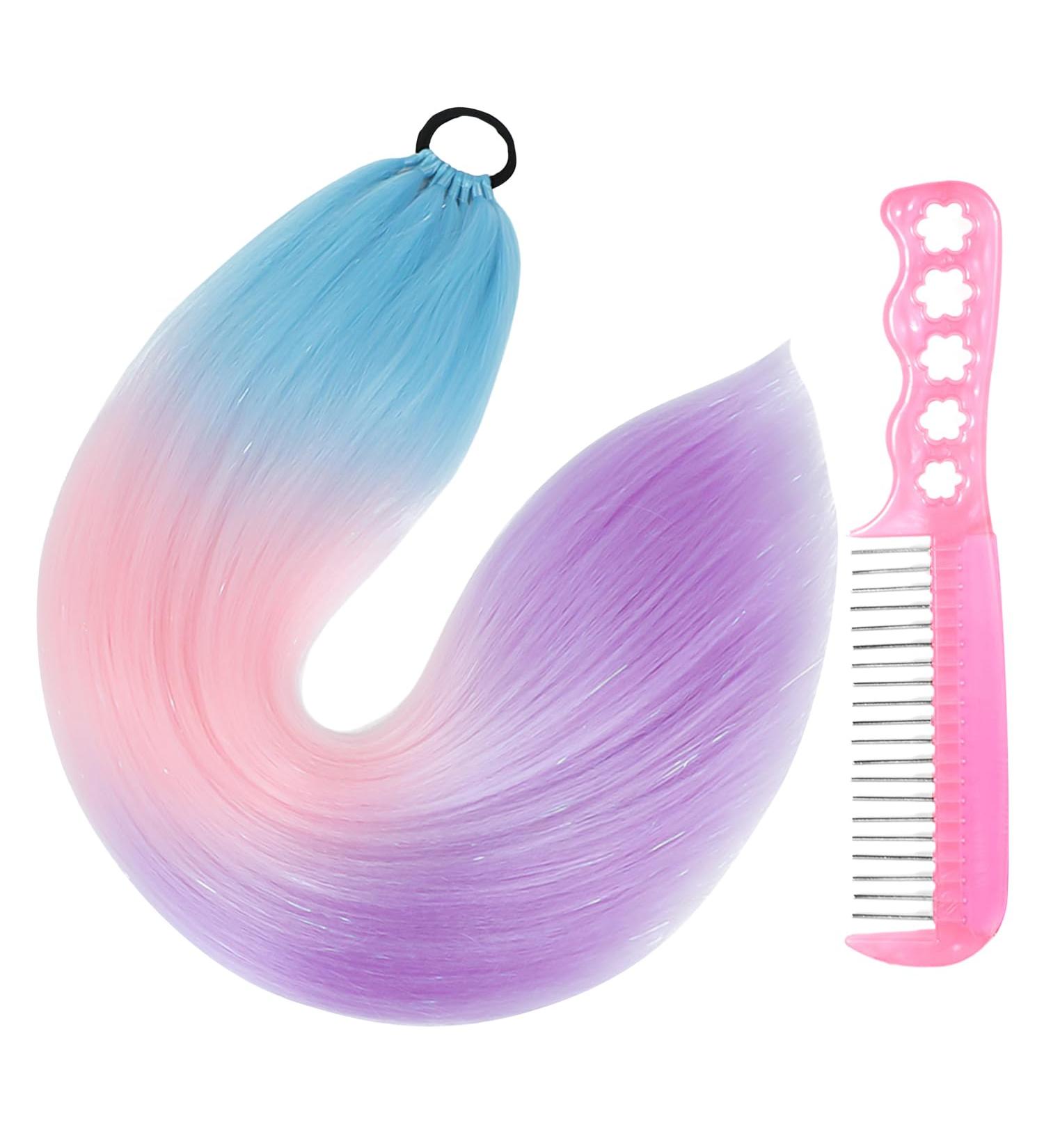 1 Piece Colorful Gradient Ponytail with 1 Piece Anti-Static Steel Comb Colorful Hair Extensions Ponytail Headband Braided Wig Fashionable Women's Wig for Girls Women. - Buy Online on GoSupps.com