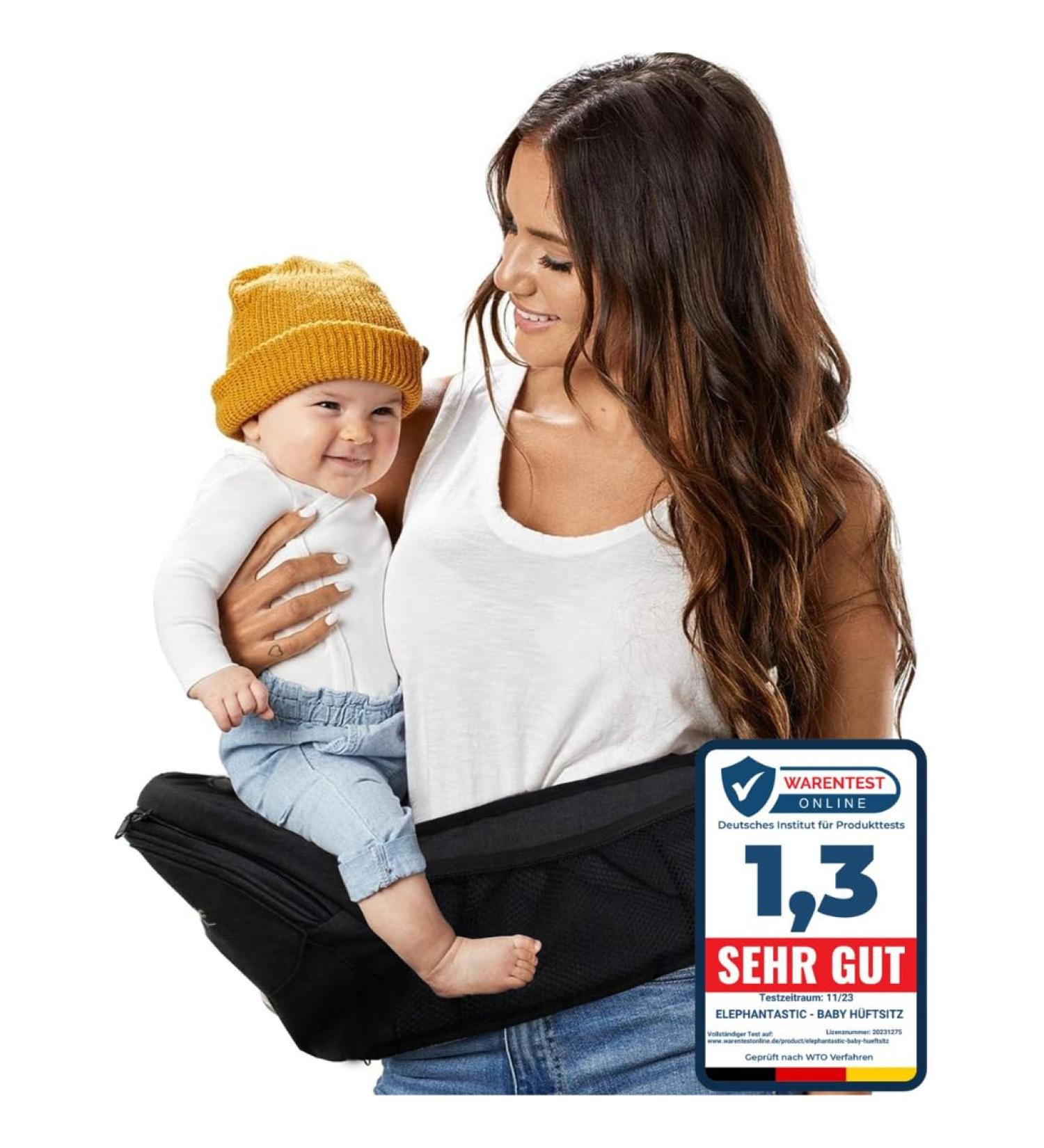Shop Elephantastic Baby Hip Seat - Ergonomic 125cm + 40cm Extension Belt for Newborns & Toddlers - Adjustable Light & Safe with Practical Storage - Buy Online on GoSupps.com