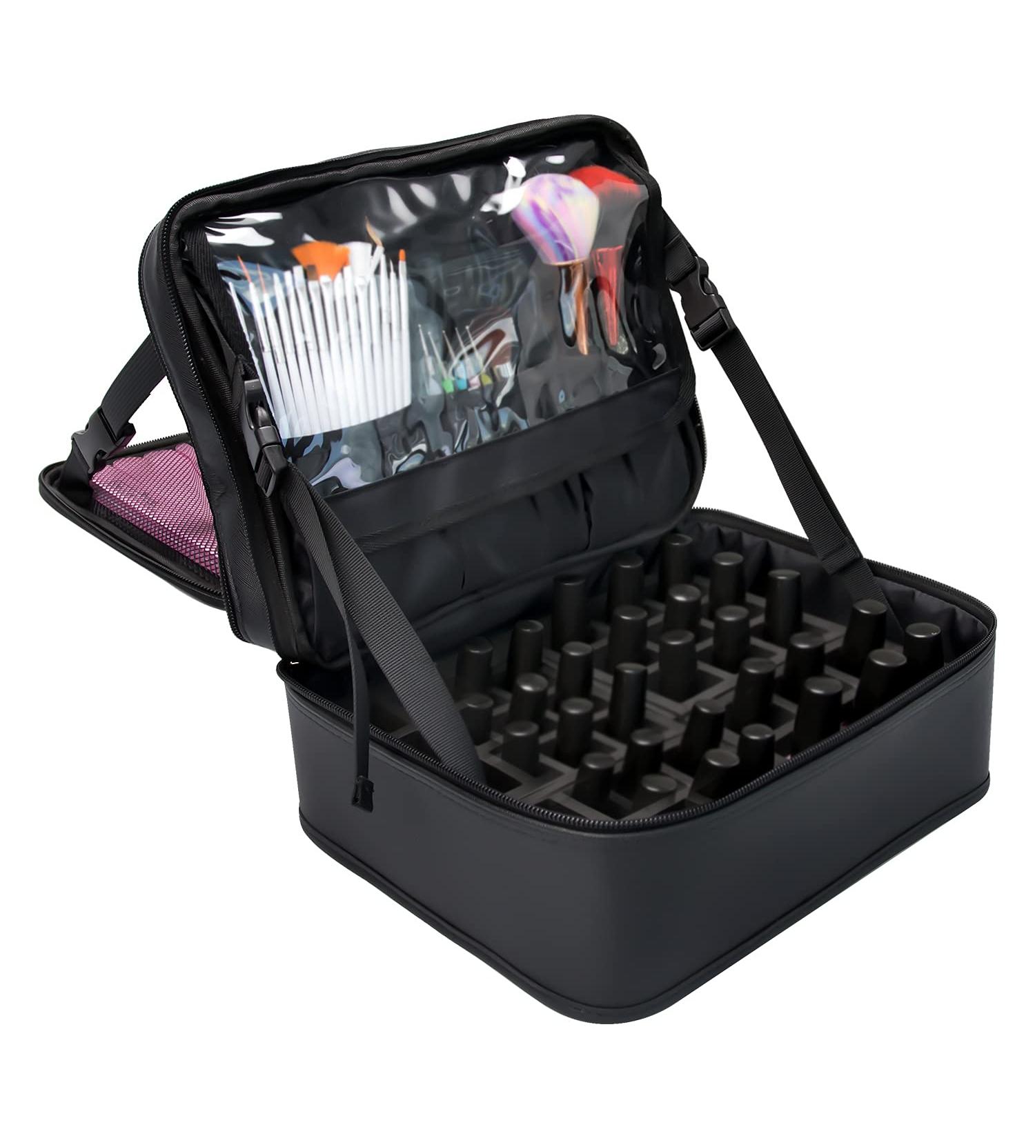 Ethereal Double Layer Nail Polish Organizer Bag | Hold 30 Bottles | Portable Travel Case in Black - Buy Online on GoSupps.com