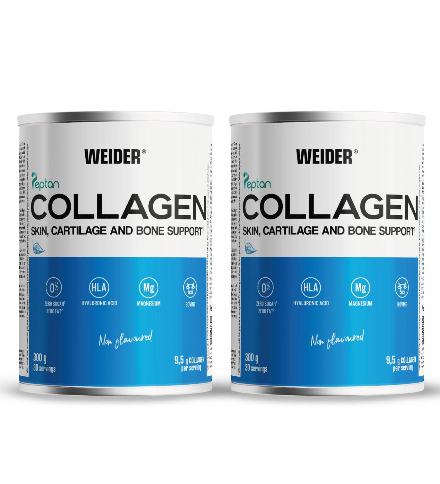  Weider Weider Collagen Pack DUO Hydrolized Collagen Peptide Peptide Enriched with Hyaluronic Acid Magnesium & Vitamin C. For Bone & Joint Health Flavour-Free Pack of 2 x 300g - Buy Online on GoSupps.com