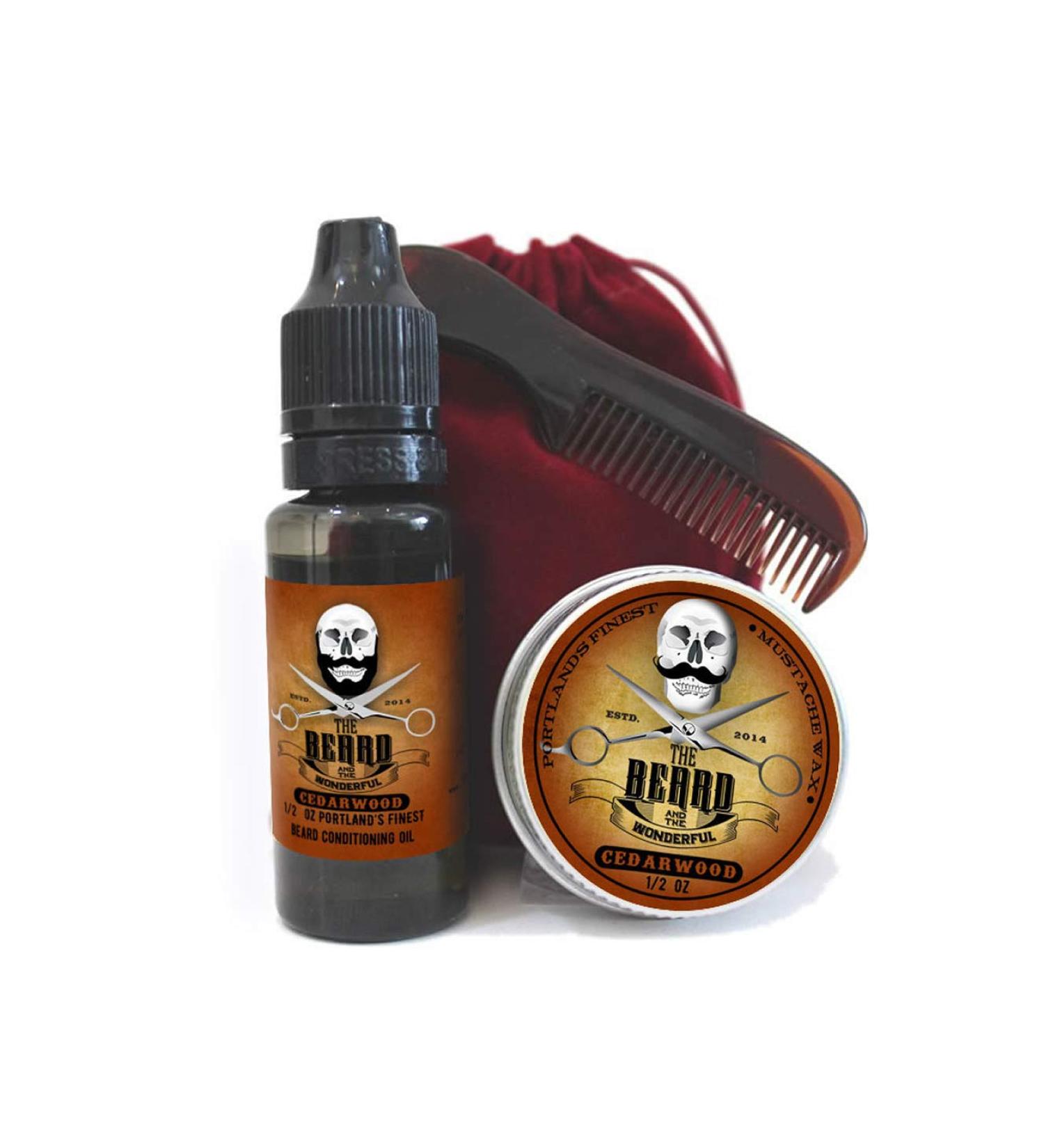Men's Beard Grooming Set - Beard Oil, Moustache Wax, Comb in Velvet Bag | Cedarwood Scent - 15ml | Ideal Dad Gift - Buy Online on GoSupps.com