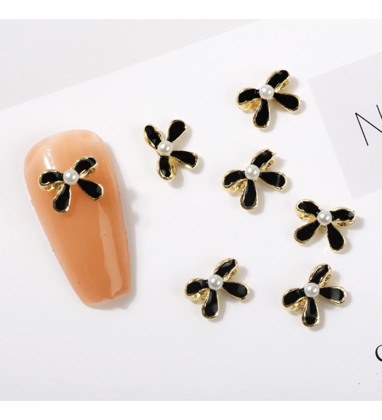 FEIlei 10Pcs 3D Bow Nail Charms Pearl Bowknot Nail Art Decorations Metal Nail Studs - Buy Online on GoSupps.com