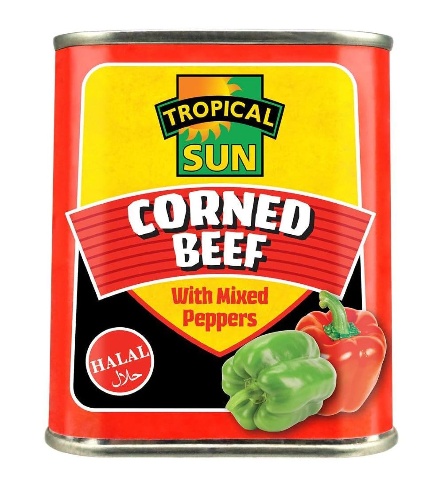 MASTropical Sun Corned Beef Mixed Peppers Halal 340g Box of 12-Fd