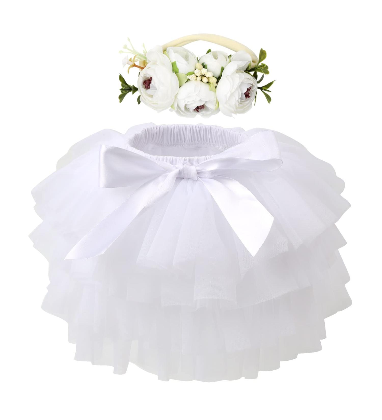 Hoolchean Baby Girls Soft Tutu Skirt and Flower Headband Set | 6-12 Months White - Buy Online on GoSupps.com