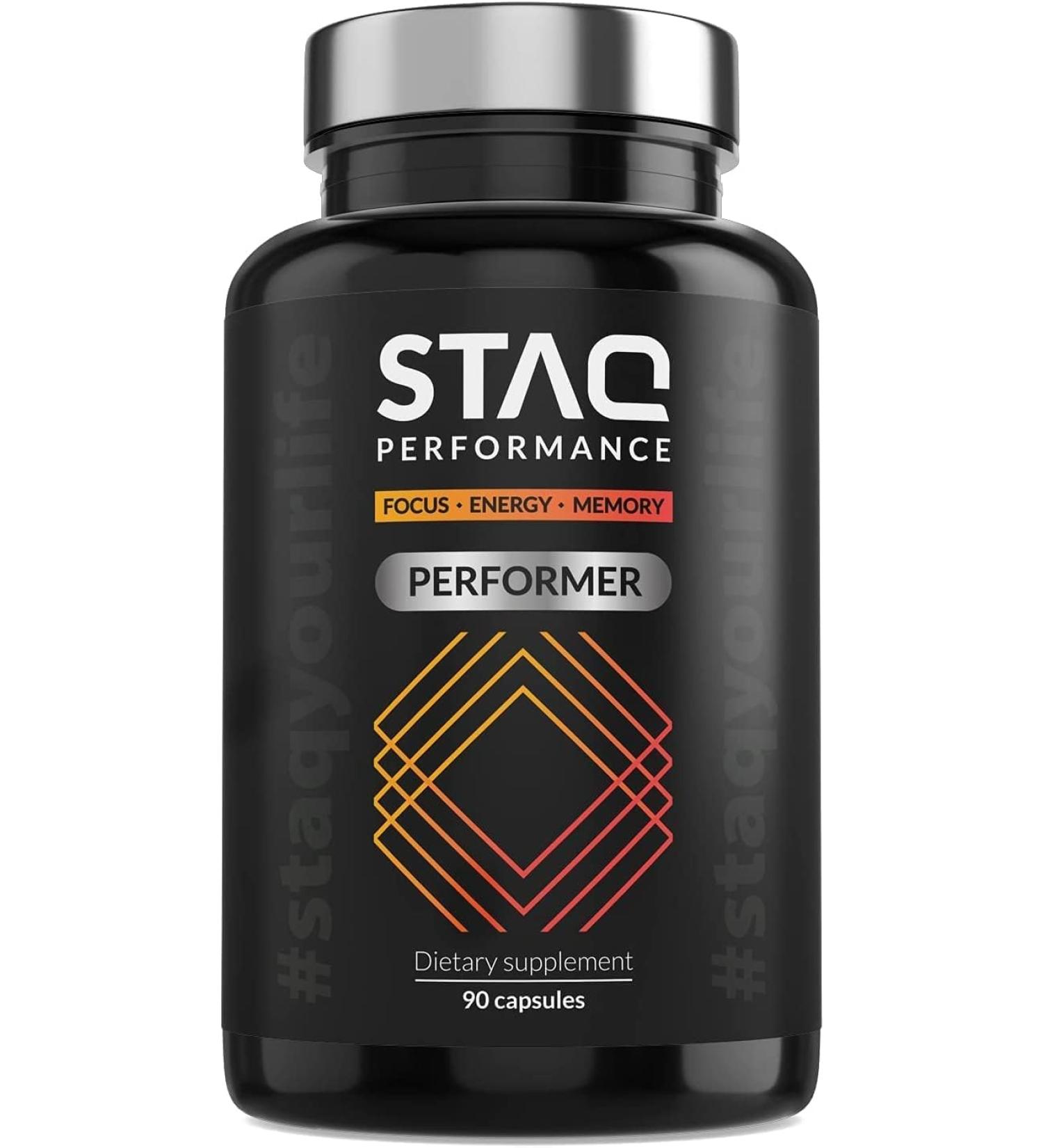 STAQ Performer Premium Brain Supplement - Boost Focus Energy & Memory - 90 Veg Capsules - No Fillers Recommended by Professionals & Active 60 - Buy Online on GoSupps.com