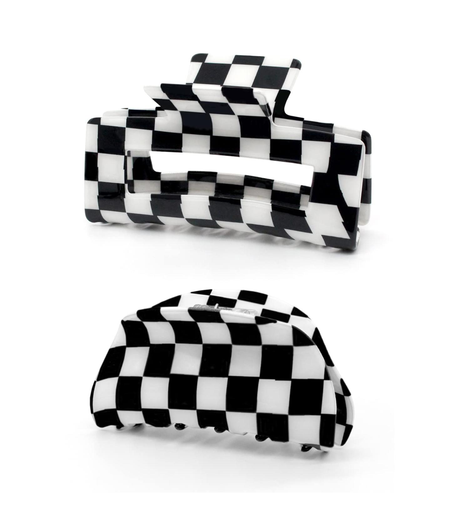 Furitou 2 Pack Checkered Hair Claw Clips - Black and White Large Barrettes for Strong Hold - Women's Hair Accessories - Buy Online on GoSupps.com