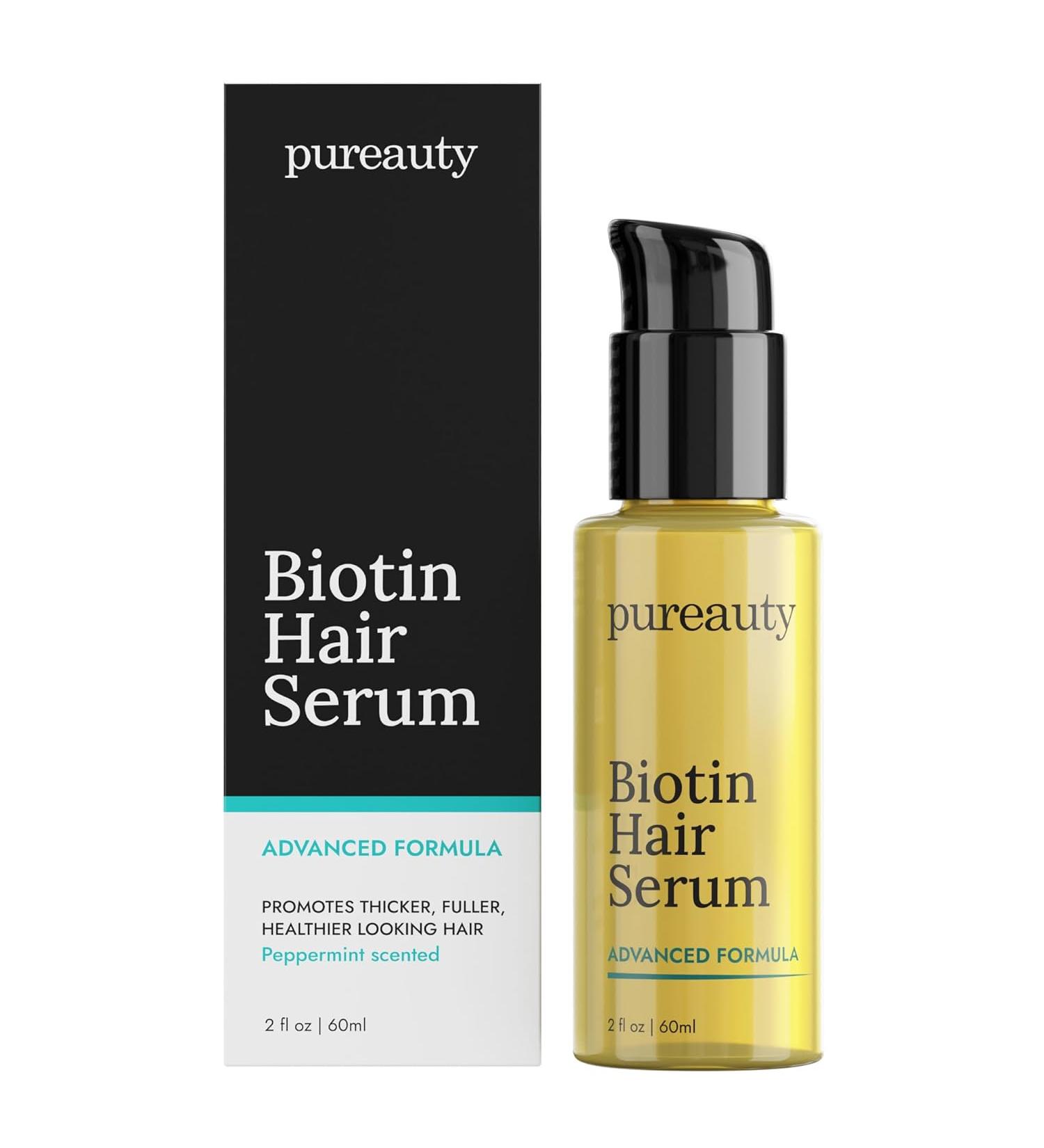Biotin Hair Growth Serum by Pureauty Naturals - 2 Fl Oz - Topical Oil for Thicker Hair - Men & Women - Hair Loss Treatment - Buy Online on GoSupps.com