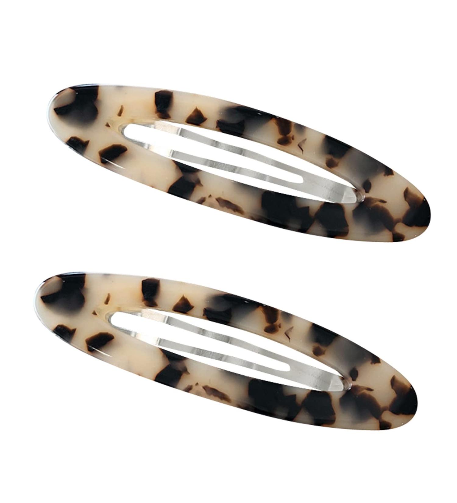2 Pack Tortoise Shell Acetate Metal Hair Clips - Stylish Leopard Print Thin Barrettes for Women and Girls - Buy Online on GoSupps.com