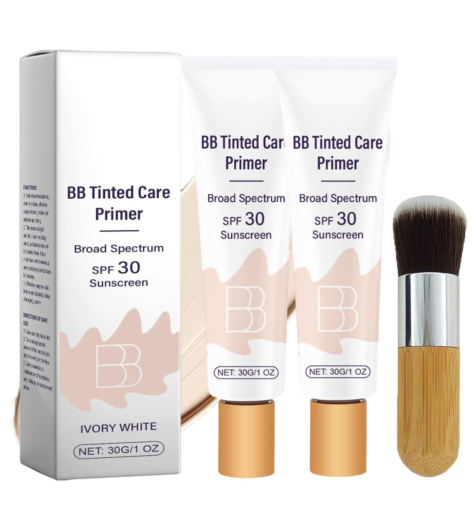 BB Tinted Moisturizer Spf 30 BB Tinted Care Primer with Brush BB Tinted Care Primer BB Cream Tinted Moisturizer Hydrates & Smooths Your Skin (Ivory-2 Pcs) - Buy Online on GoSupps.com